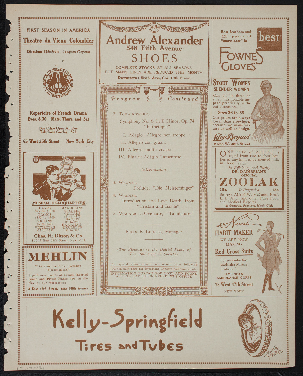 New York Philharmonic, January 19, 1918, program page 7