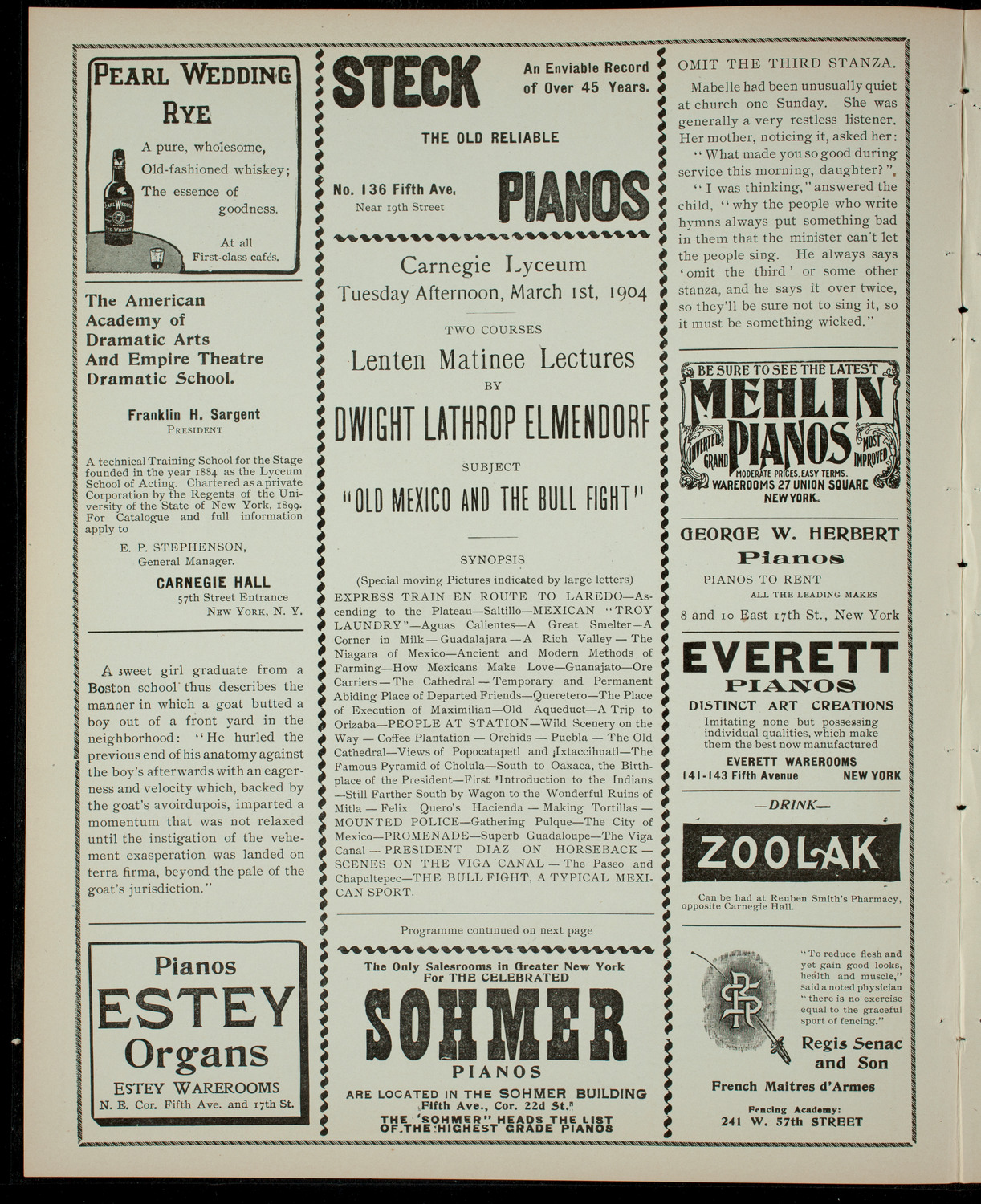 Elmendorf Lecture, March 1, 1904, program page 2