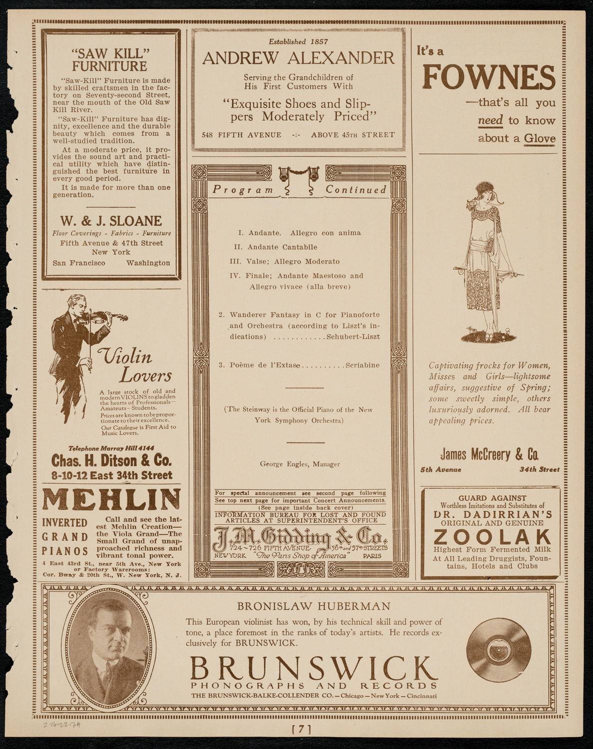 New York Symphony Orchestra, February 16, 1922, program page 7