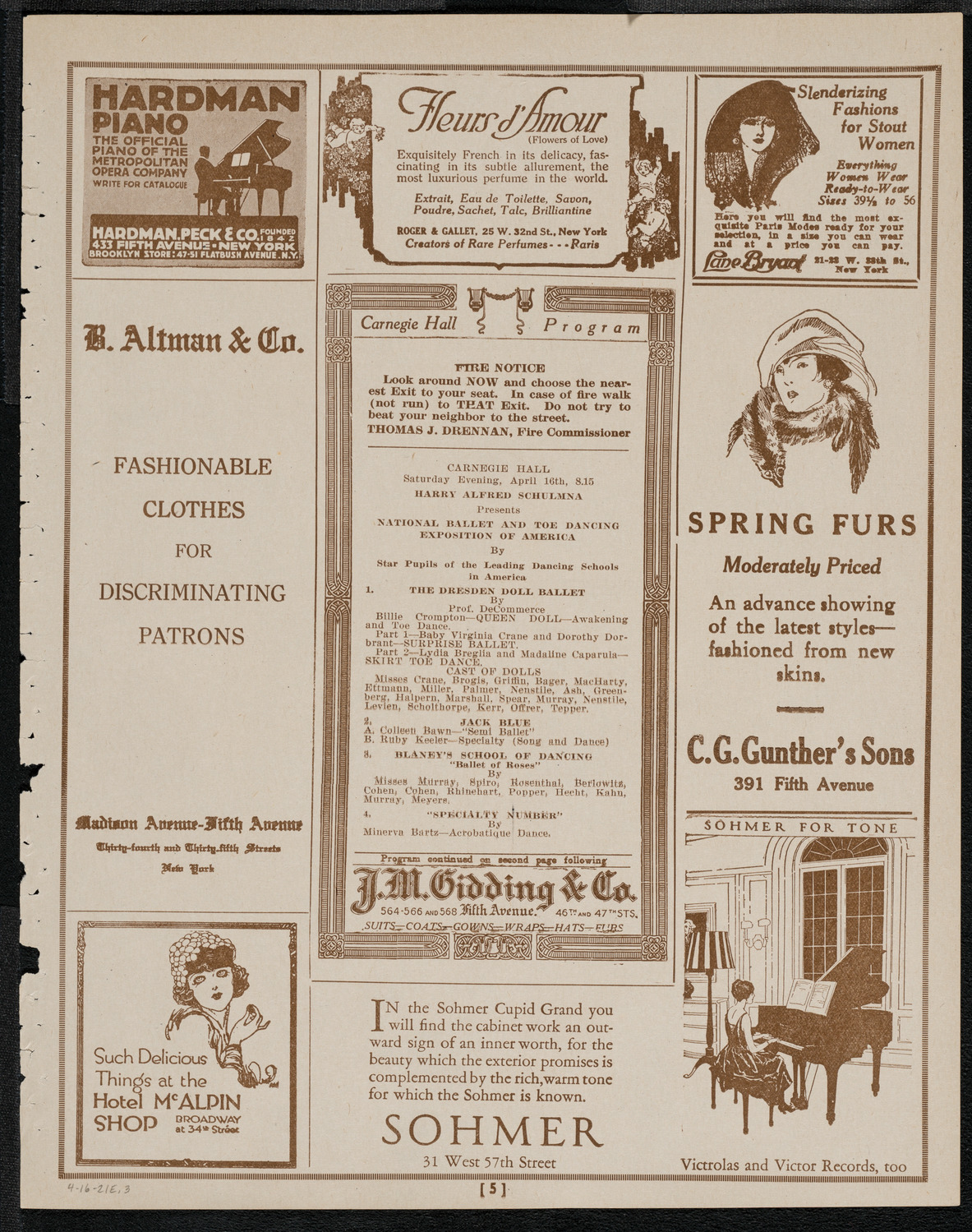 National Ballet and Toe Dancing Exposition of America, April 16, 1921, program page 5