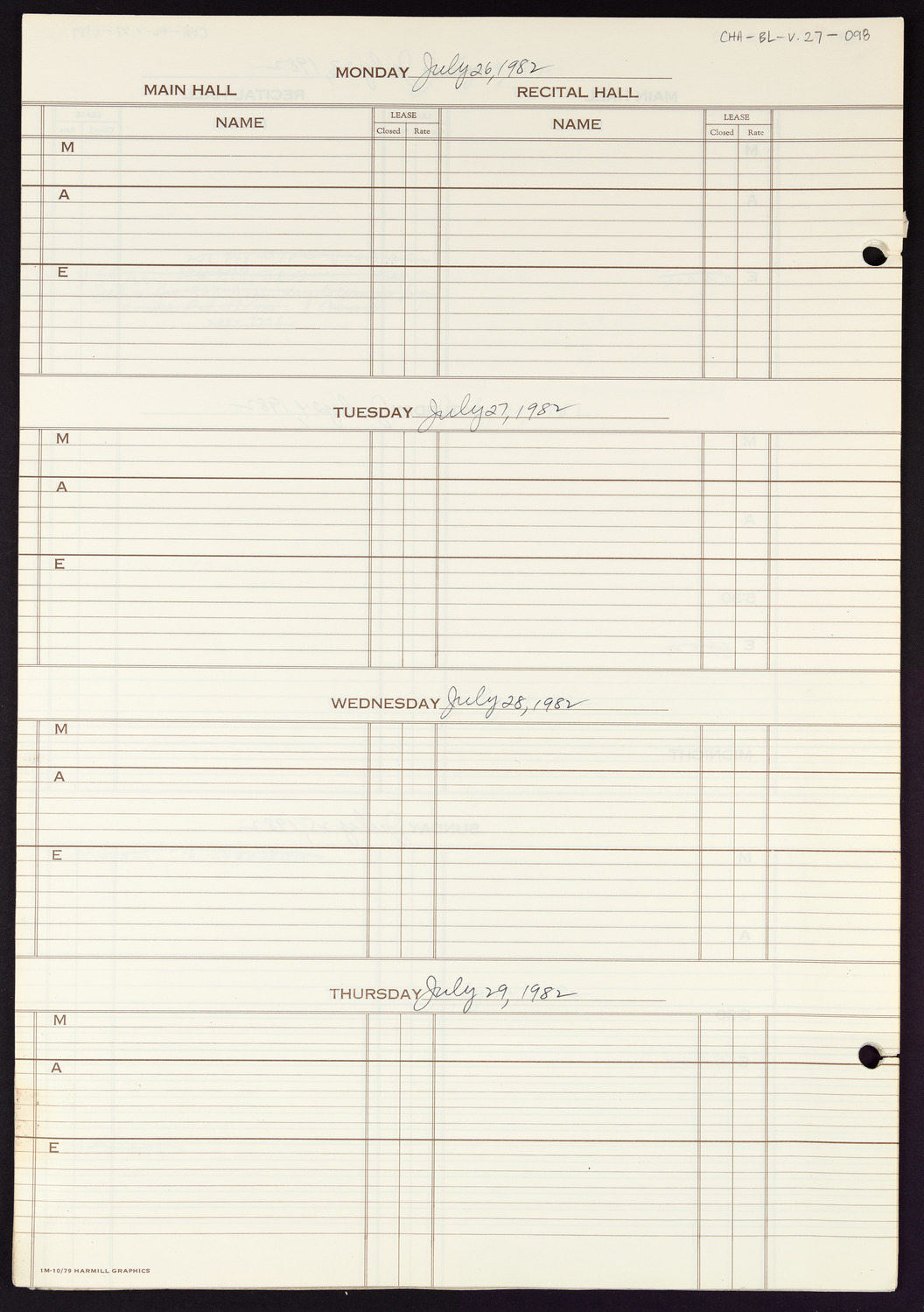 Carnegie Hall Booking Ledger, volume 27, page 98