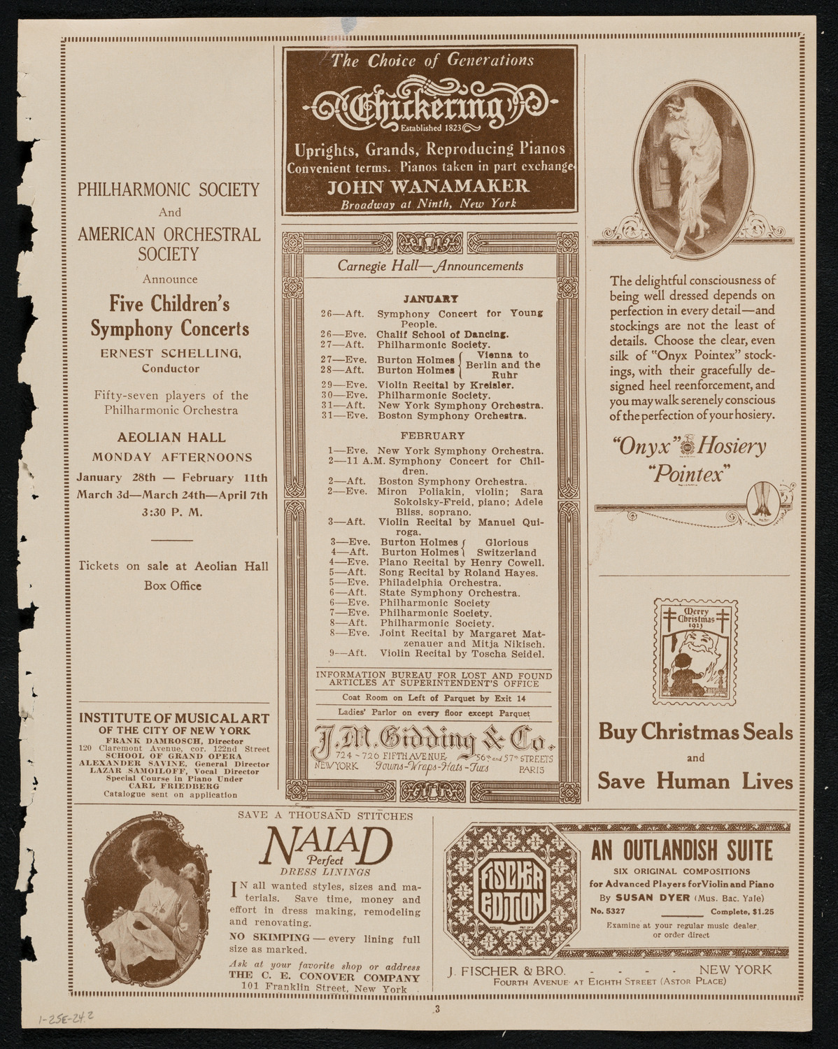New York Symphony Orchestra: Beethoven Cycle, January 25, 1924, program page 3
