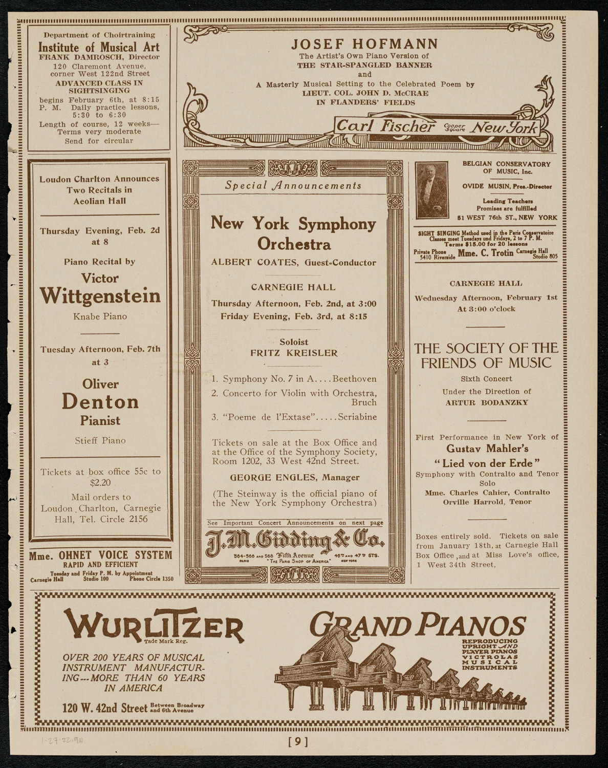 New York Philarmonic, January 27, 1922, program page 9