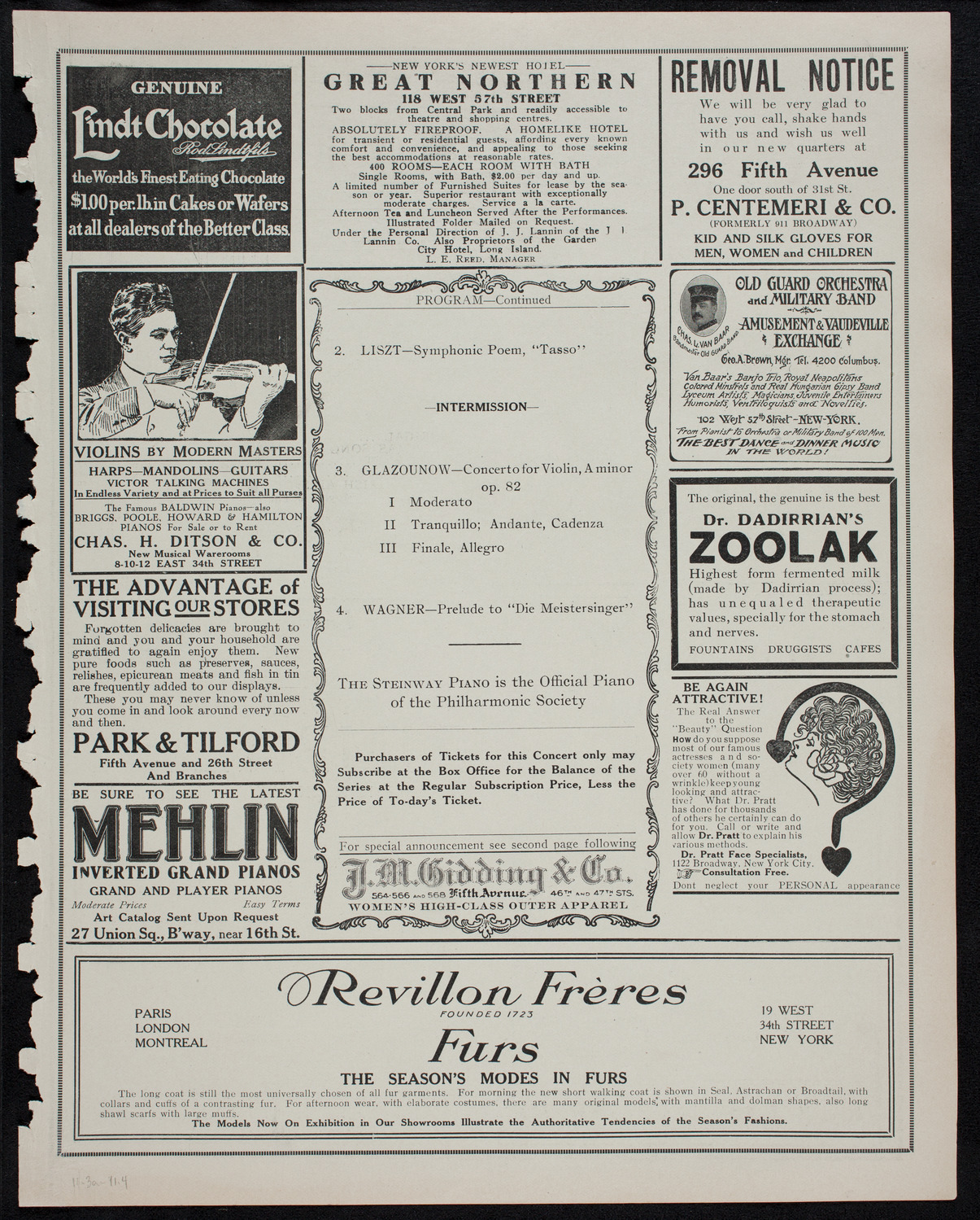 New York Philharmonic, November 3, 1911, program page 7