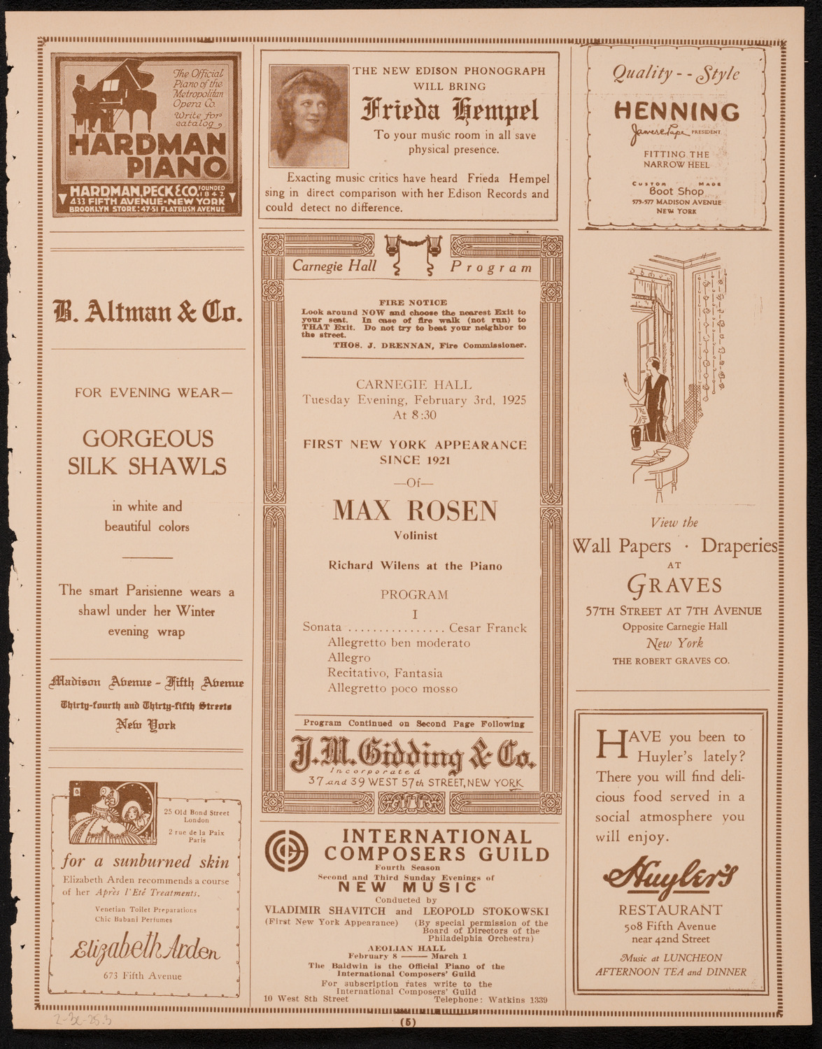 Max Rosen, Violin, February 3, 1925, program page 7