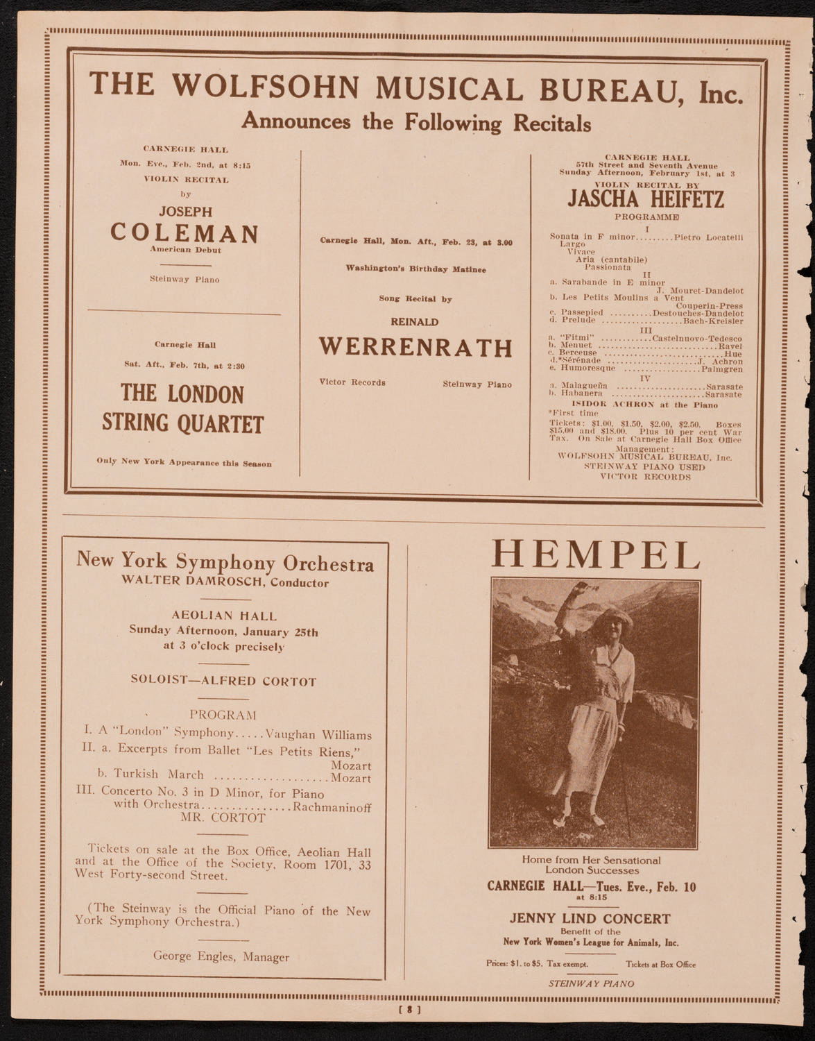 New York Symphony Orchestra, January 22, 1925, program page 8