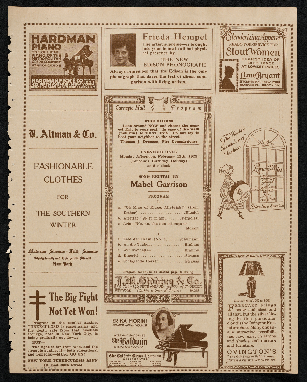 Mabel Garrison, Soprano, February 12, 1923, program page 5