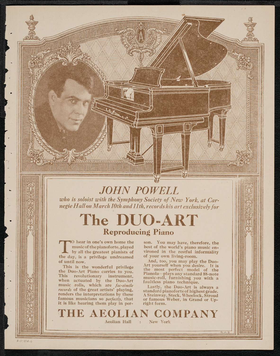 New York Philharmonic, March 11, 1921, program page 11