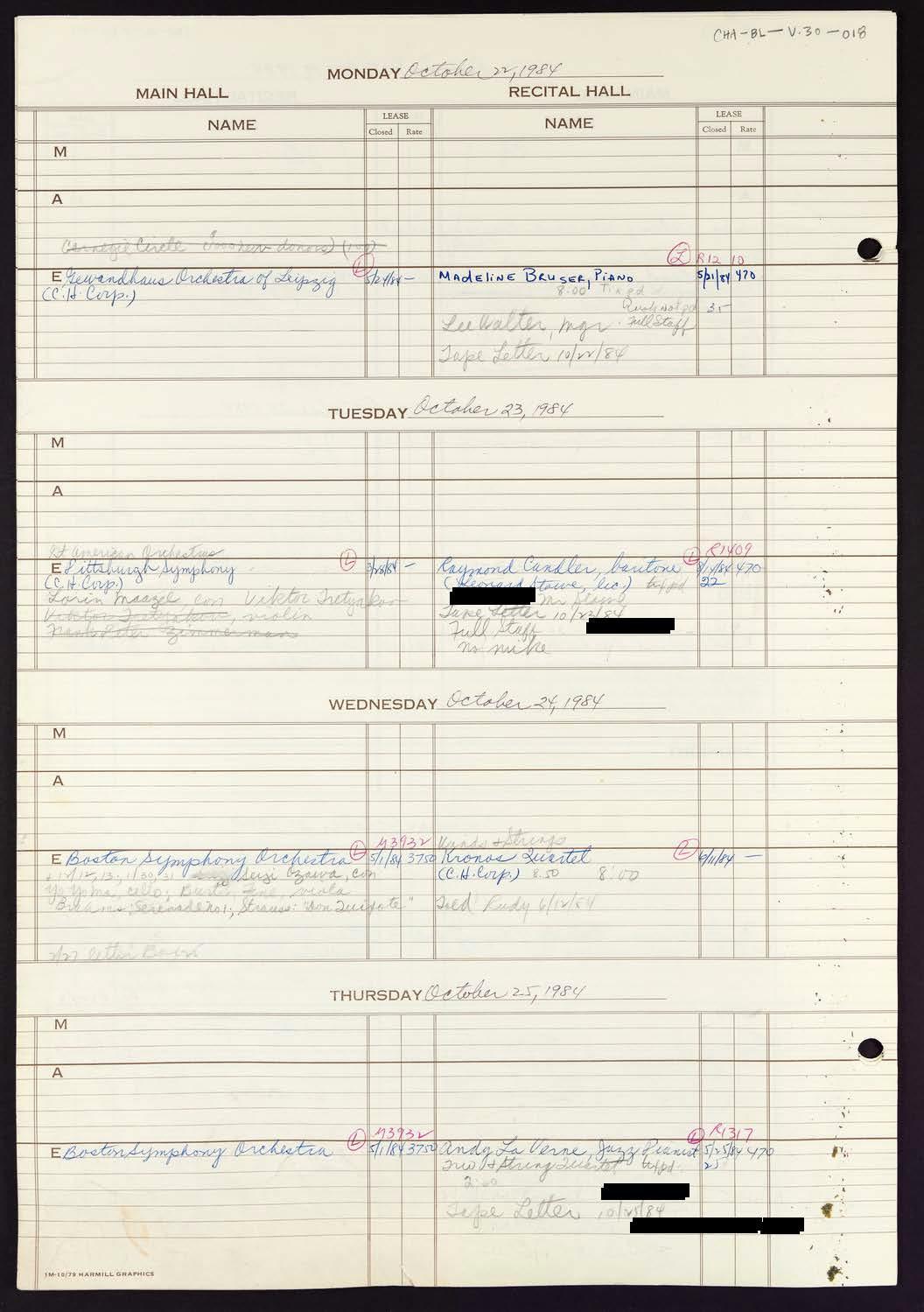 Carnegie Hall Booking Ledger, volume 30, page 18