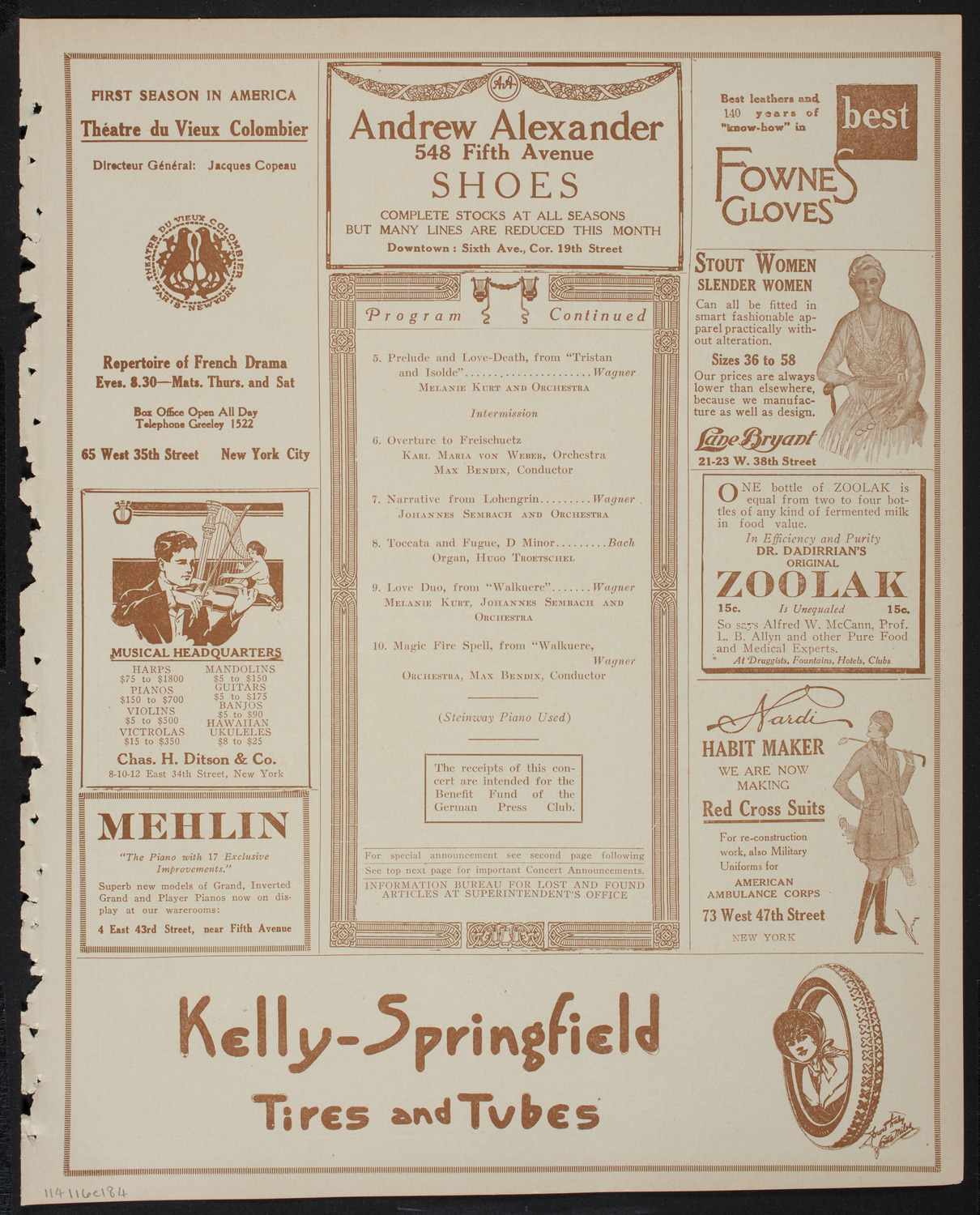 German Press Club Concert, January 16, 1918, program page 7