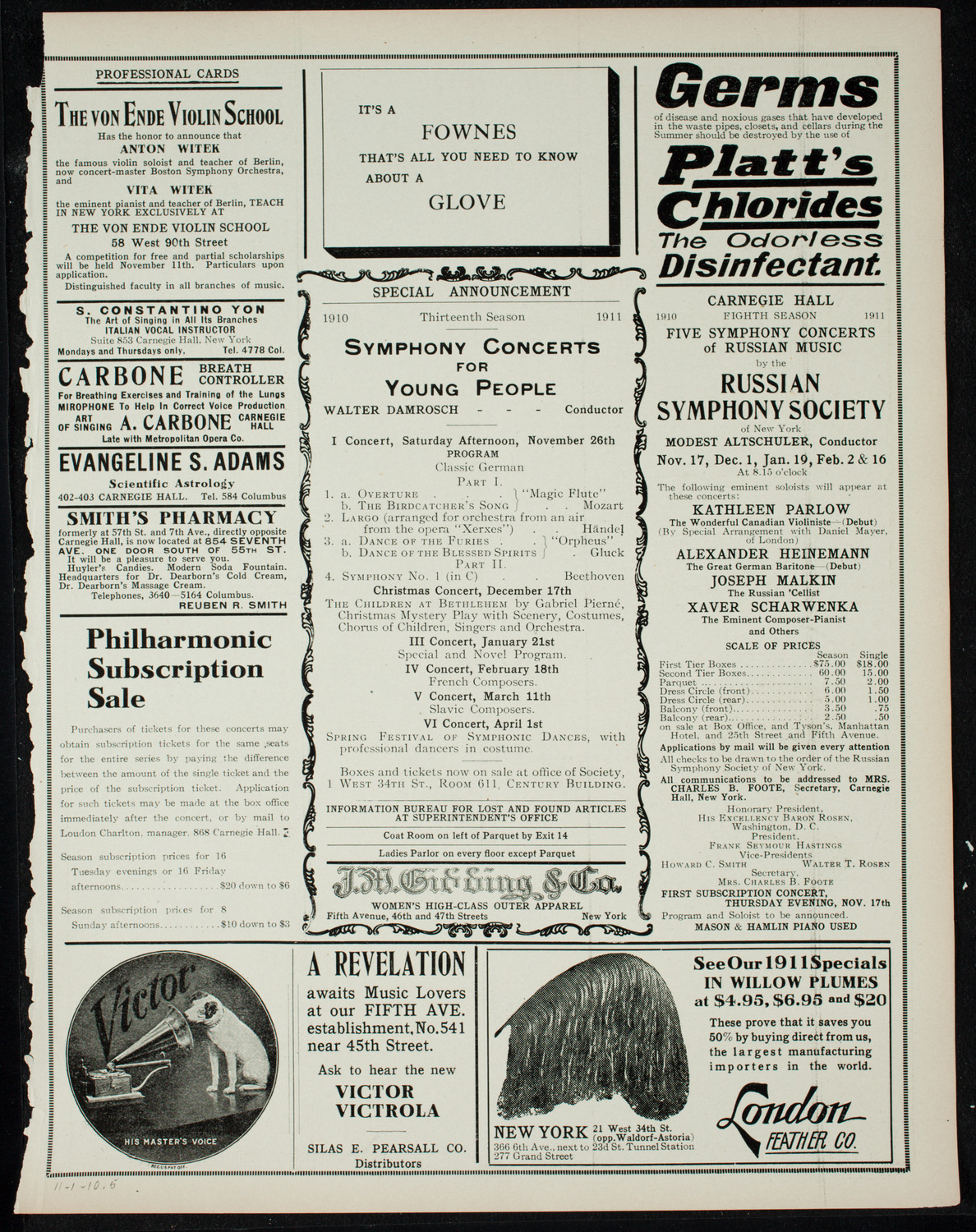 New York Philharmonic, November 1, 1910, program page 9