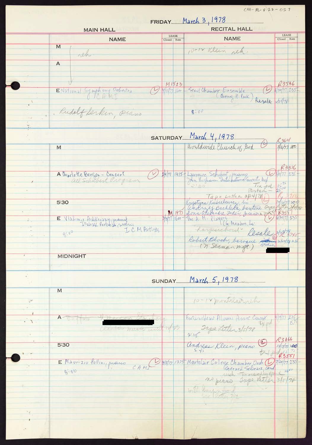 Carnegie Hall Booking Ledger, volume 23, page 57