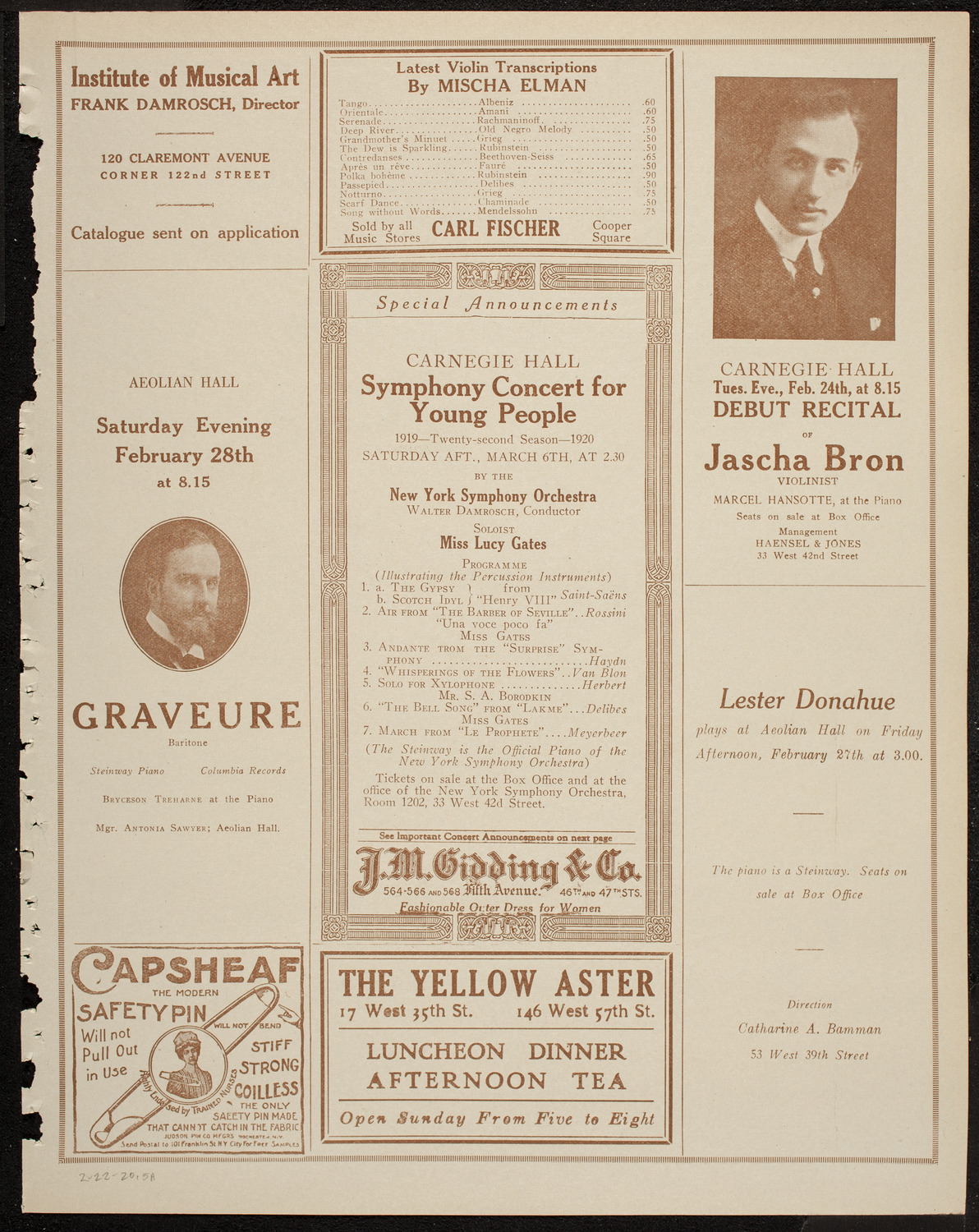 New York Philharmonic, February 22, 1920, program page 9