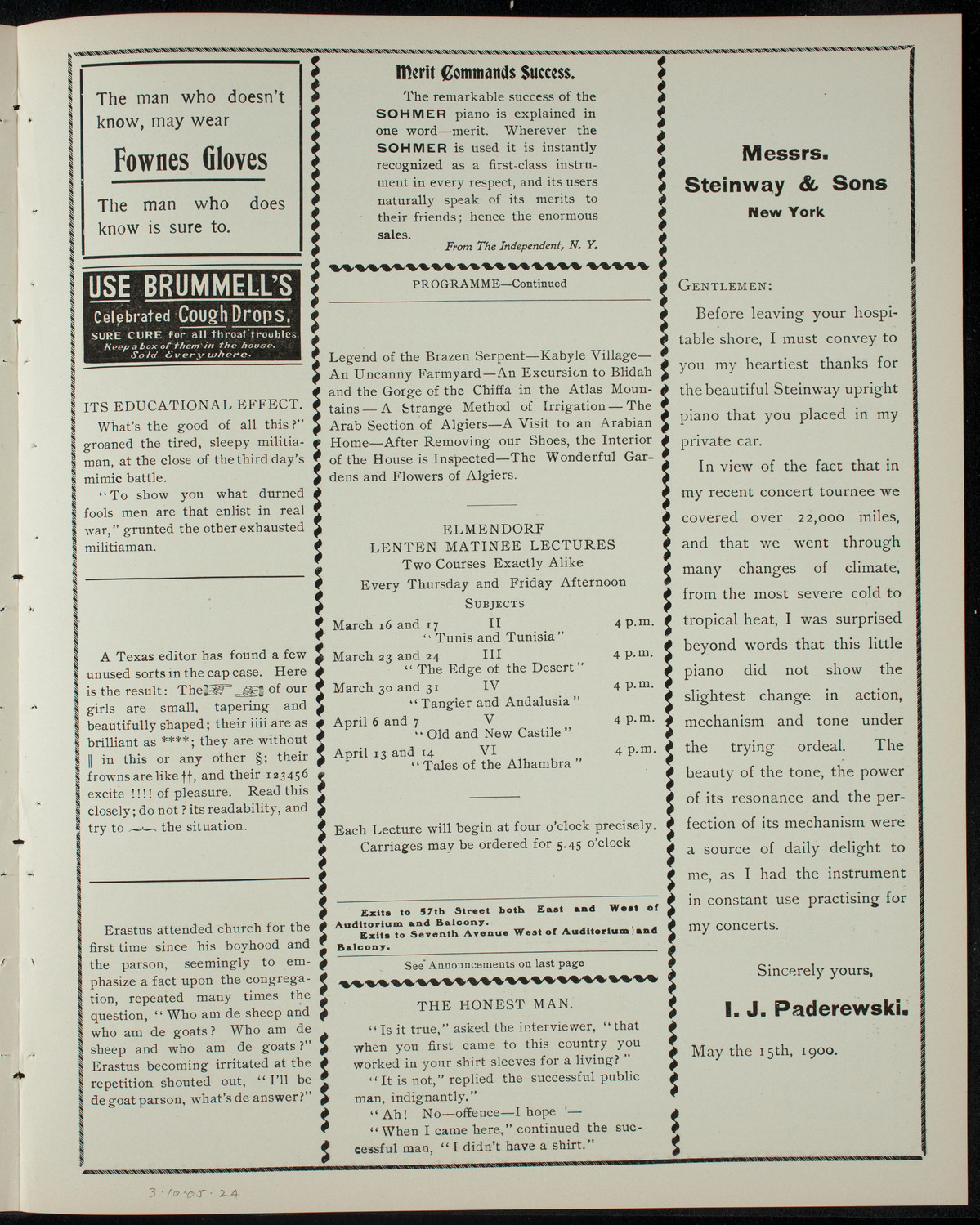 Elmendorf Lecture: From New York to Algiers, March 10, 1905, program page 3