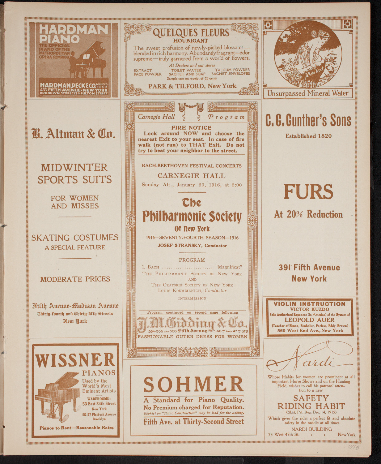 New York Philharmonic, January 30, 1916, program page 5