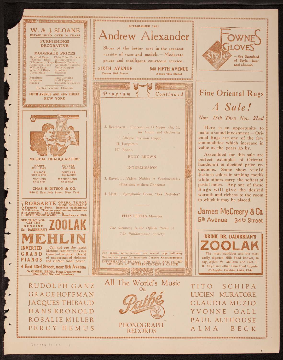 Evening Mail Save-A-Home Fund Concert: New York Philharmonic, November 19, 1919, program page 7