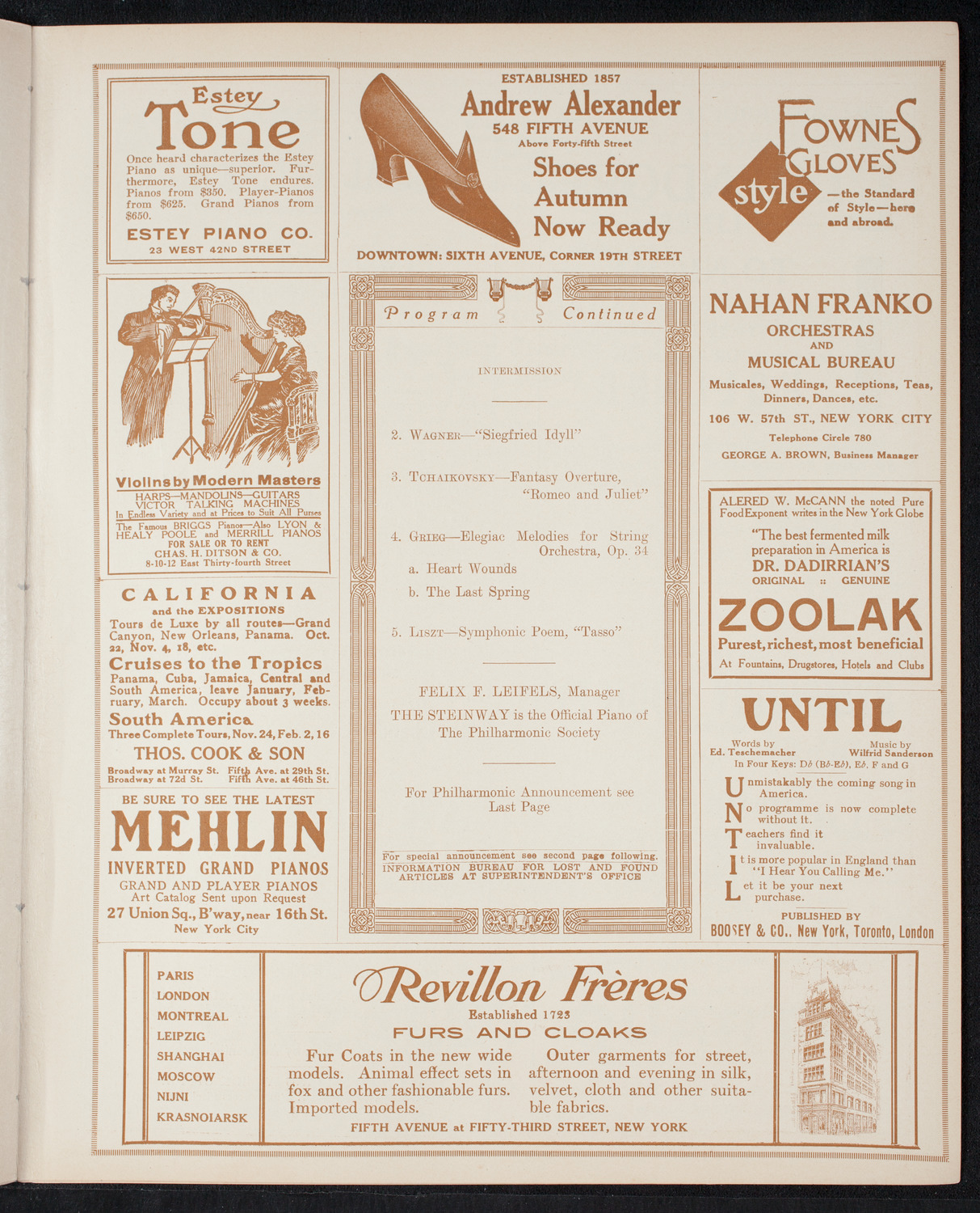 New York Philharmonic, November 14, 1915, program page 7
