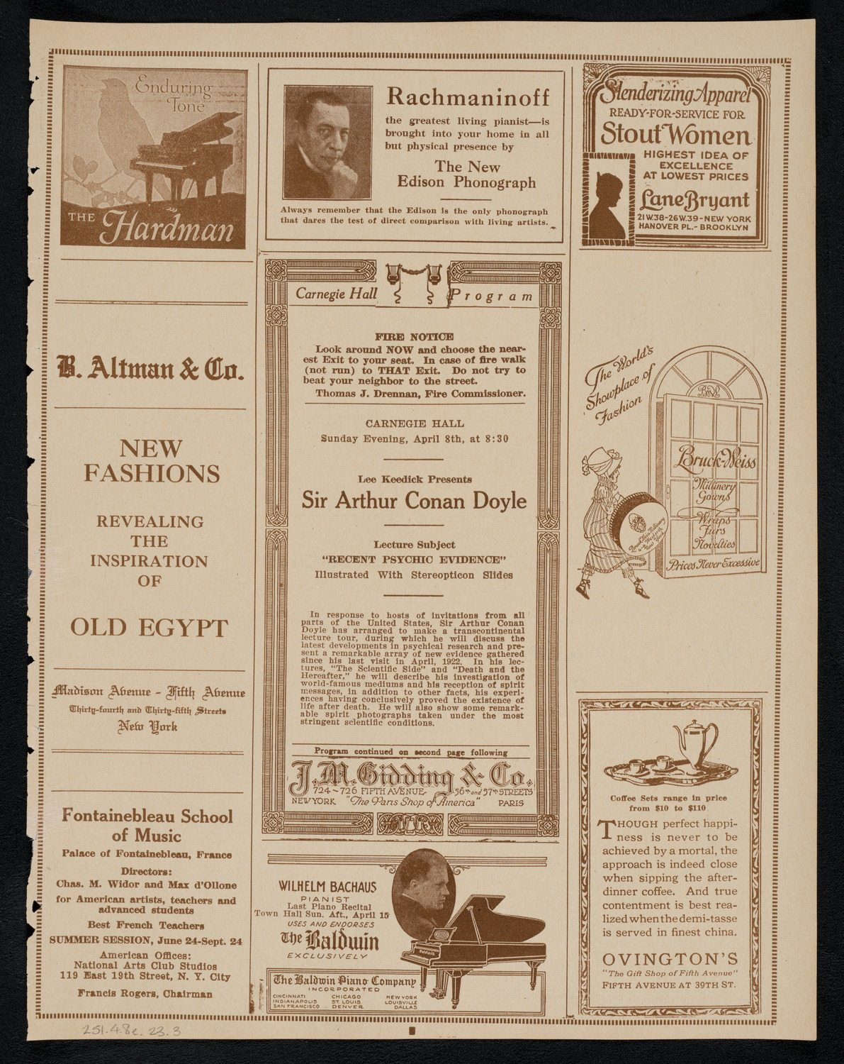 Sir Arthur Conan Doyle, April 8, 1923, program page 5