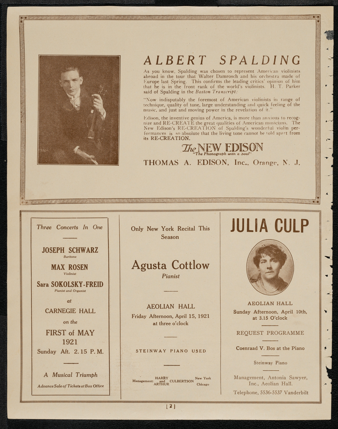 Philadelphia Orchestra, April 5, 1921, program page 2