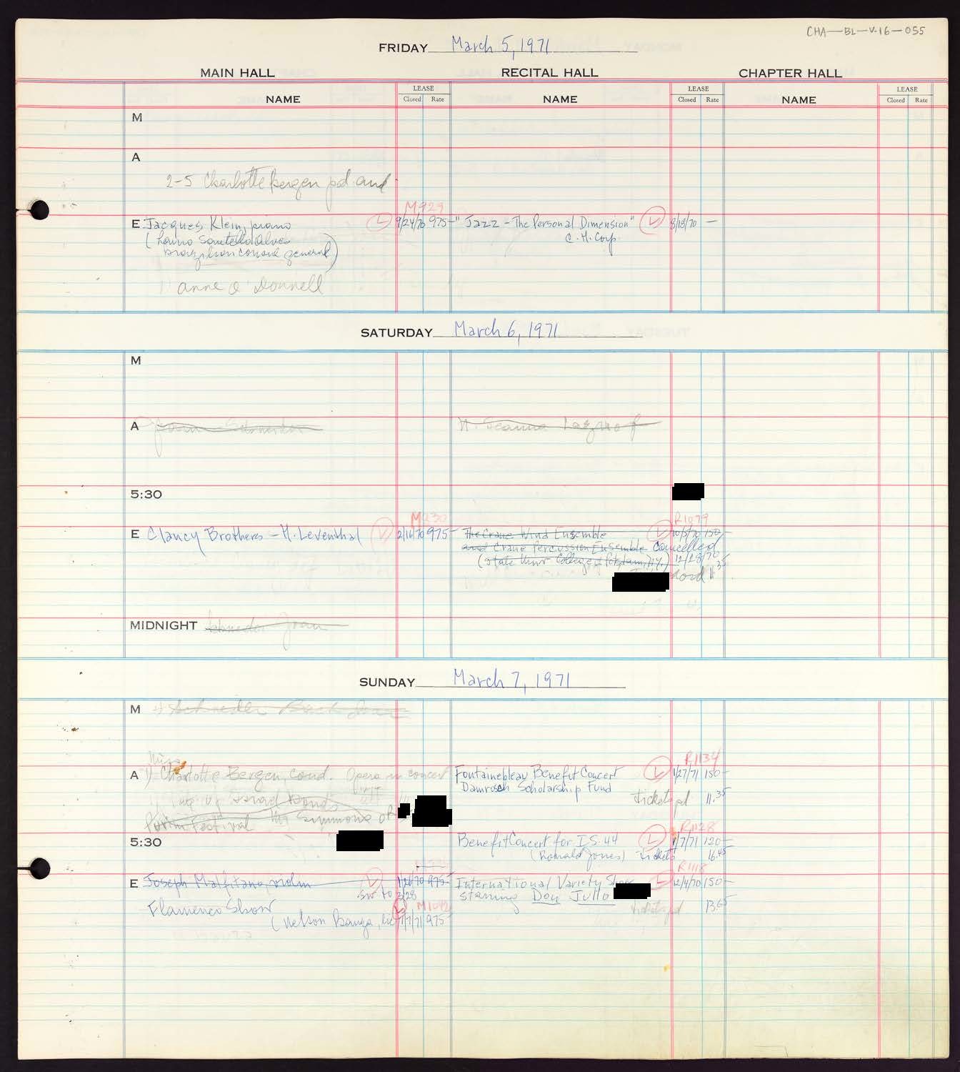 Carnegie Hall Booking Ledger, volume 16, page 55