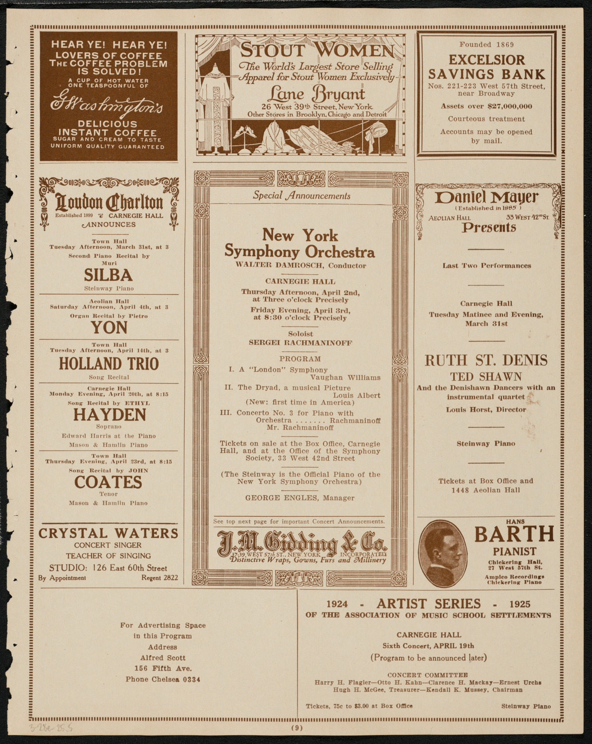 New York Philharmonic, March 28, 1925, program page 9