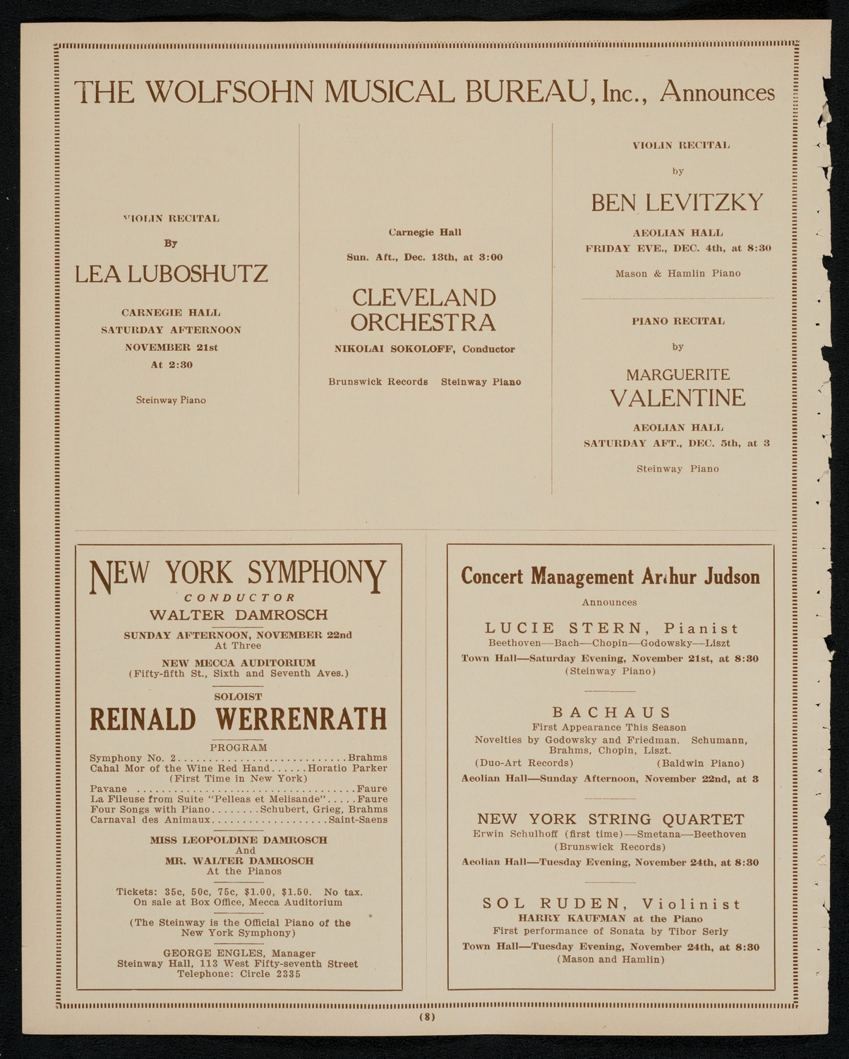 New York Symphony Orchestra, November 20, 1925, program page 8