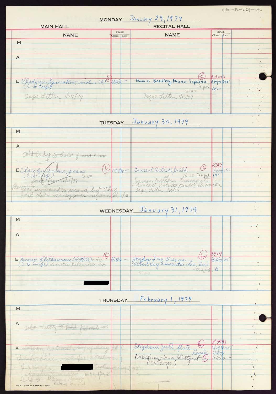 Carnegie Hall Booking Ledger, volume 24, page 46