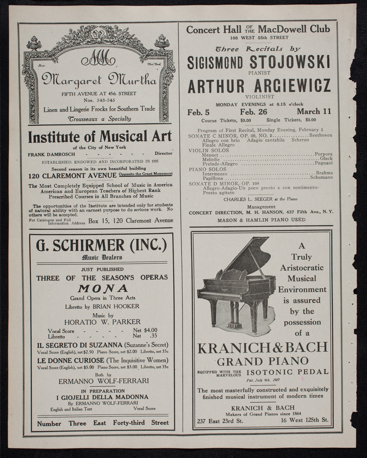 New York Philharmonic, January 26, 1912, program page 6