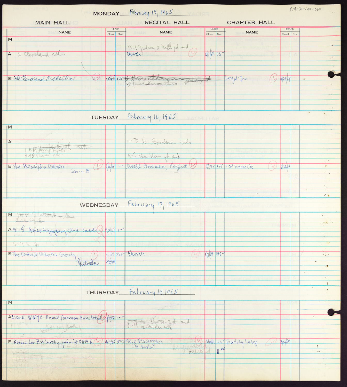 Carnegie Hall Booking Ledger, volume 10, page 50