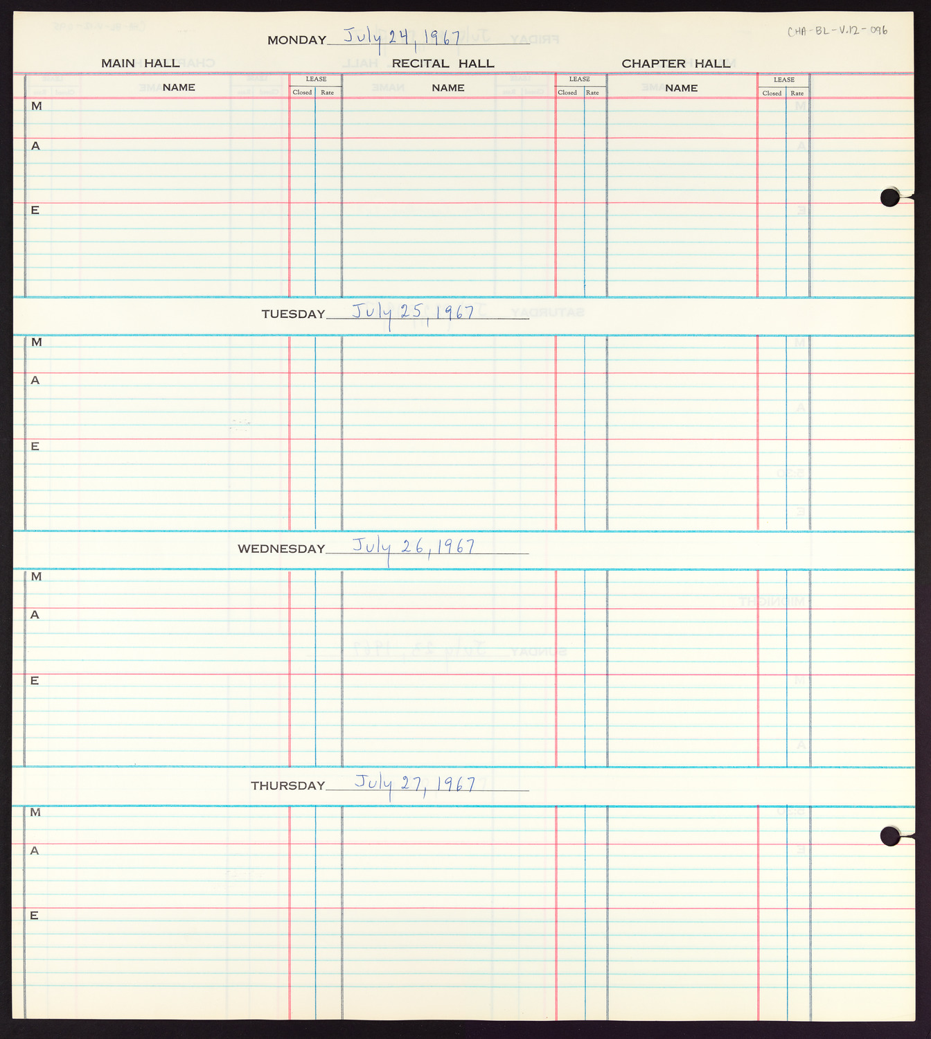 Carnegie Hall Booking Ledger, volume 12, page 96