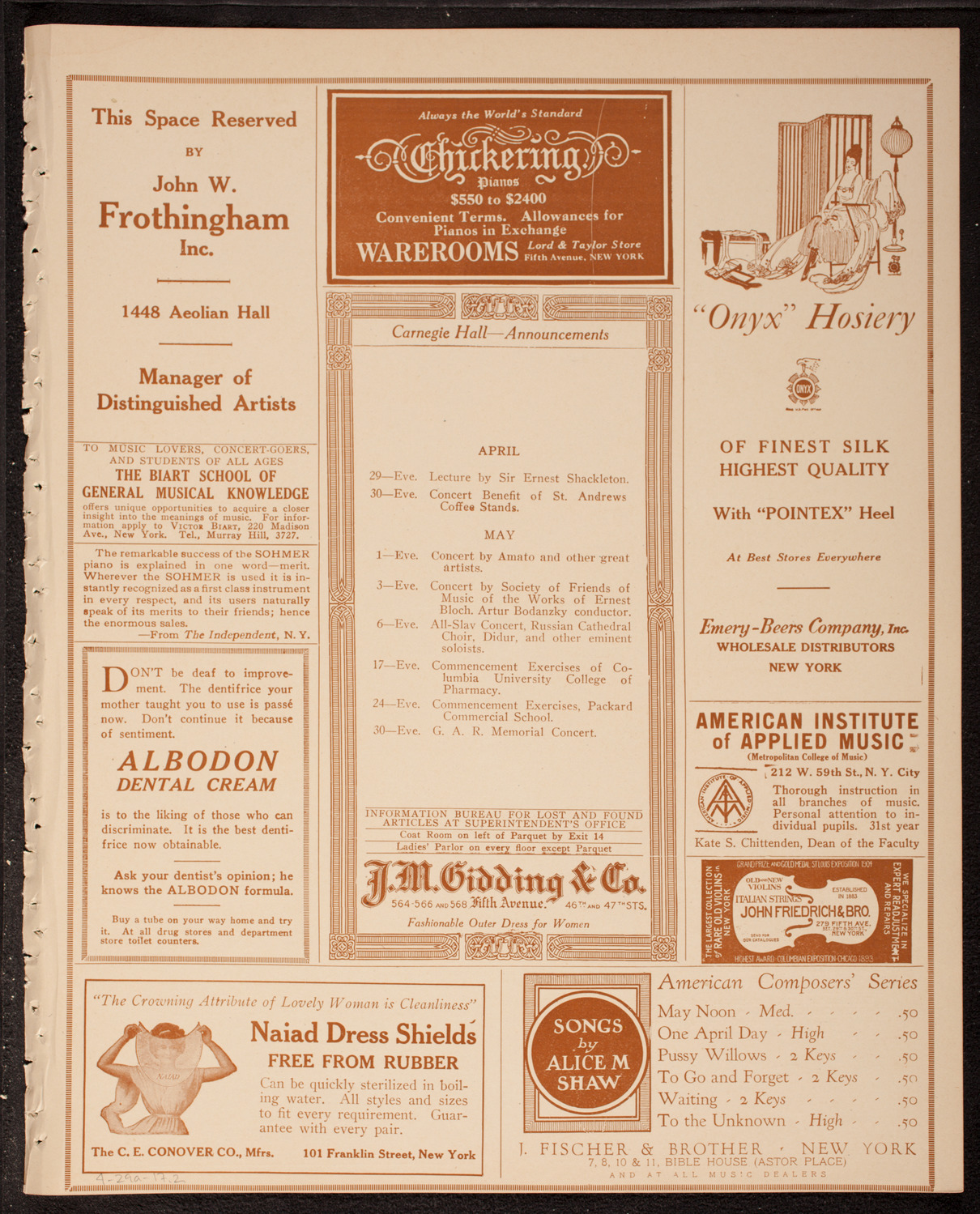 Frank Loubet's Orchestra, April 29, 1917, program page 3