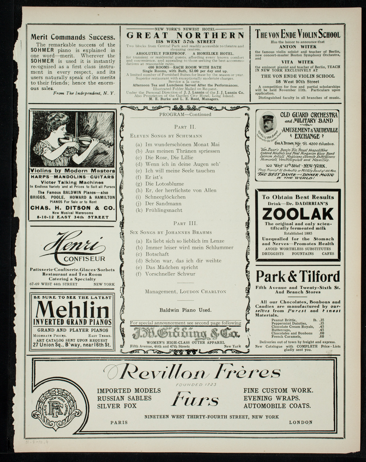 Marcella Sembrich, Soprano, November 8, 1910, program page 7