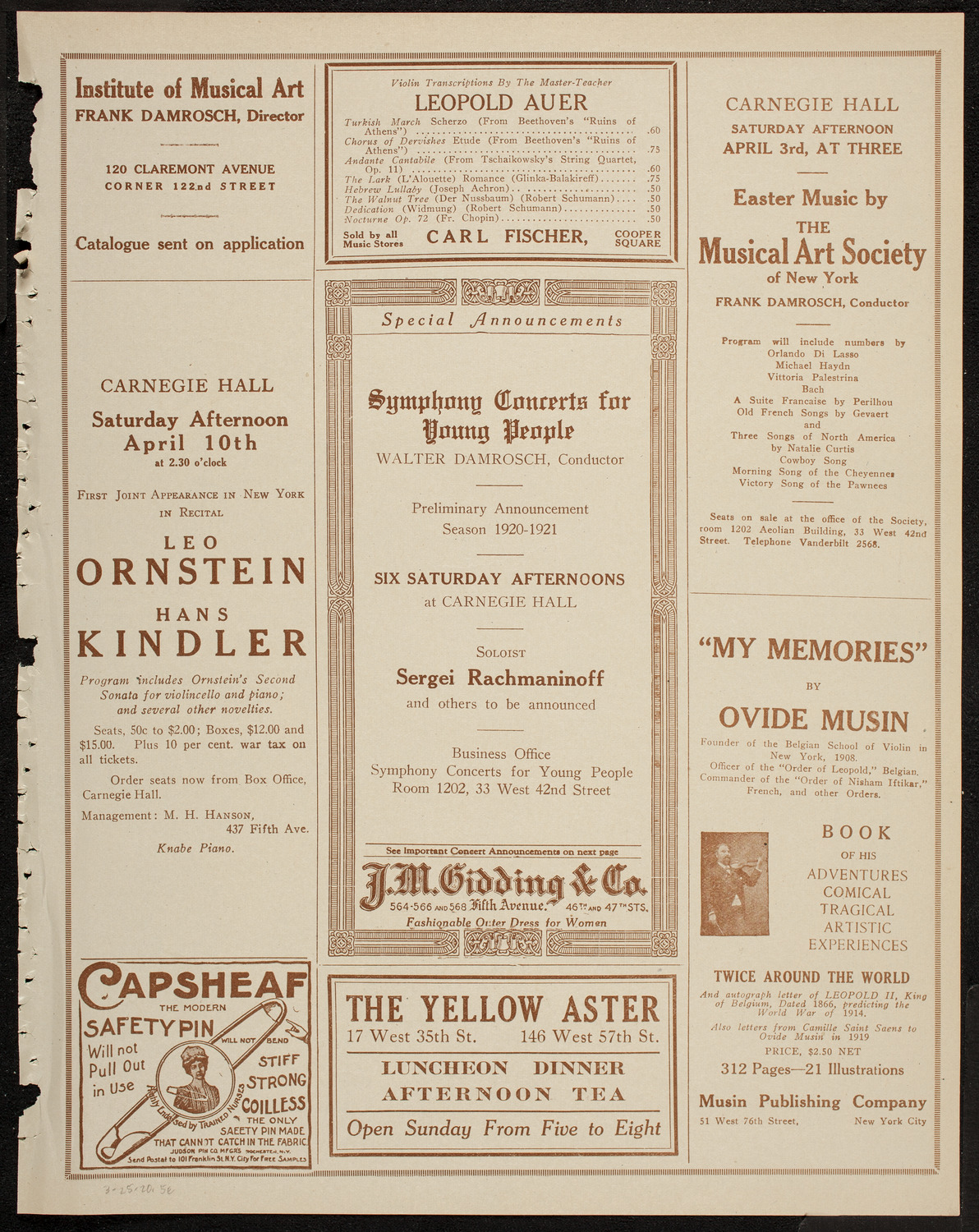 New York Philharmonic, March 25, 1920, program page 9