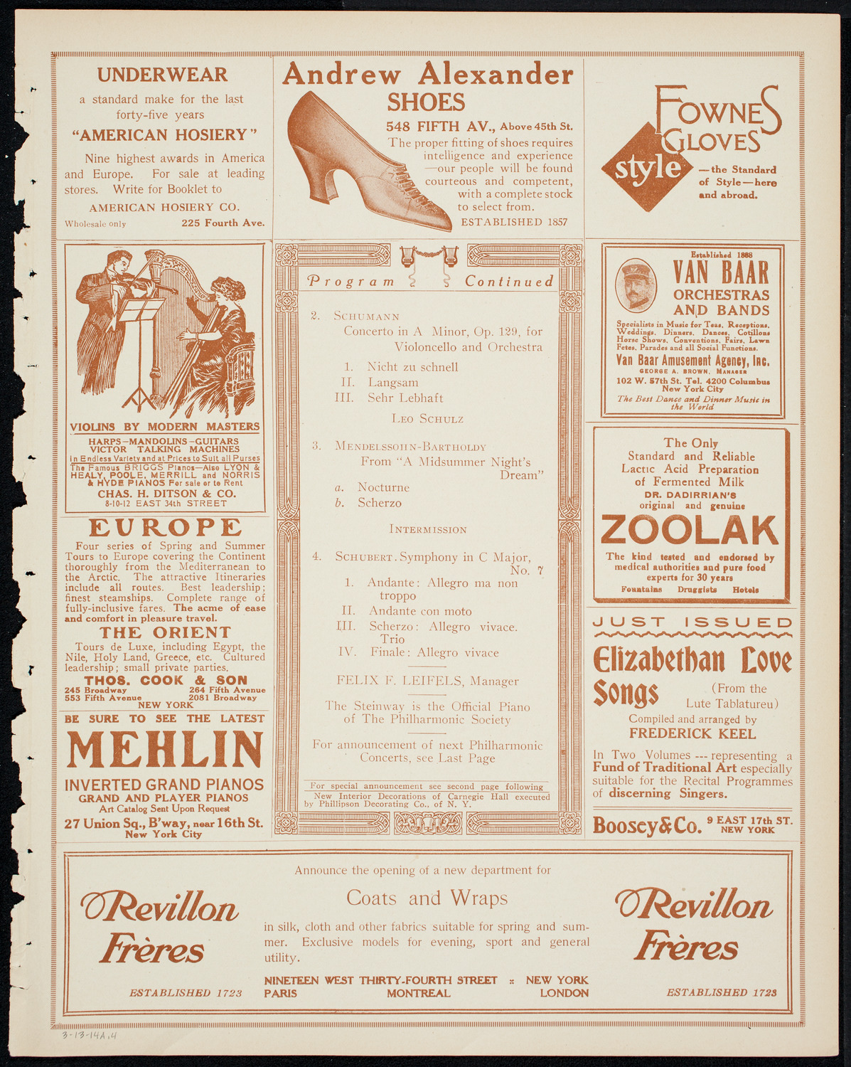 New York Philharmonic, March 13, 1914, program page 7