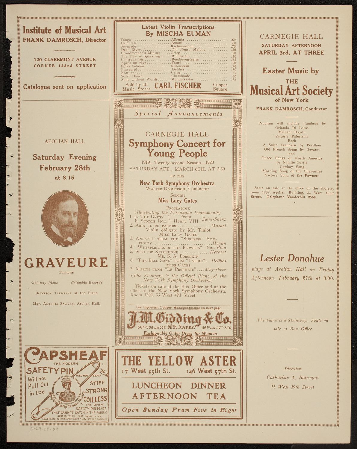 New Symphony Orchestra, February 24, 1920, program page 9