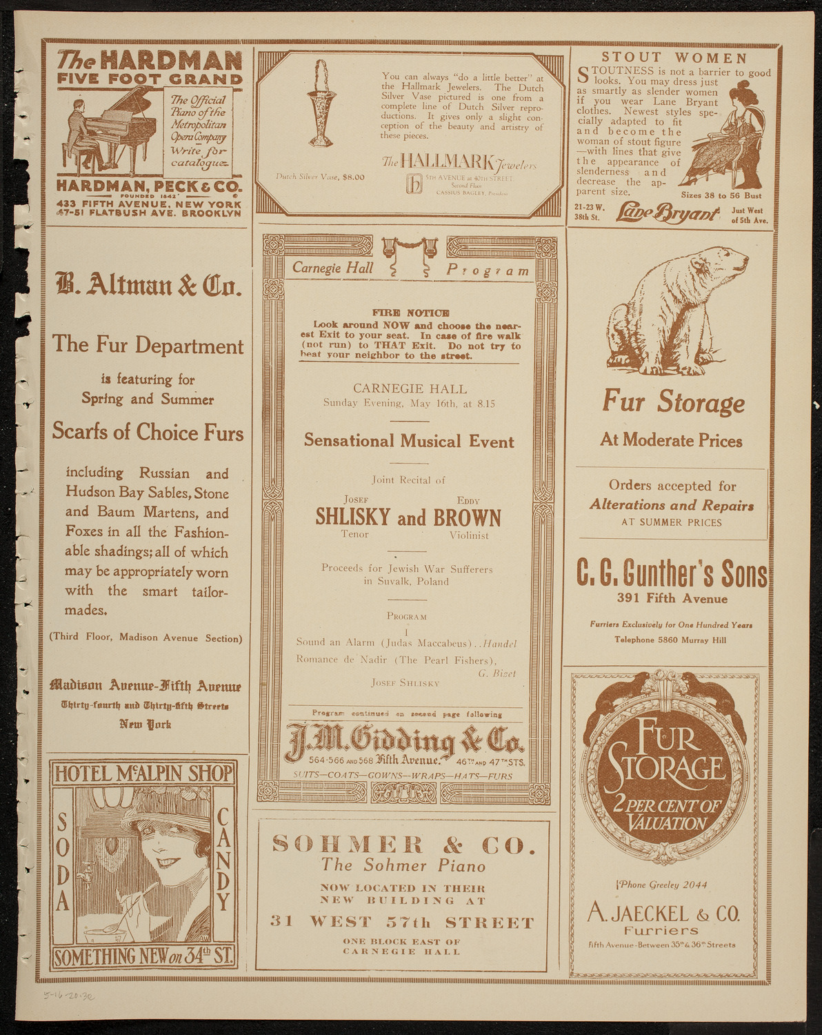 Josef Shlisky, Tenor, and Eddy Brown, Violin, May 16, 1920, program page 5