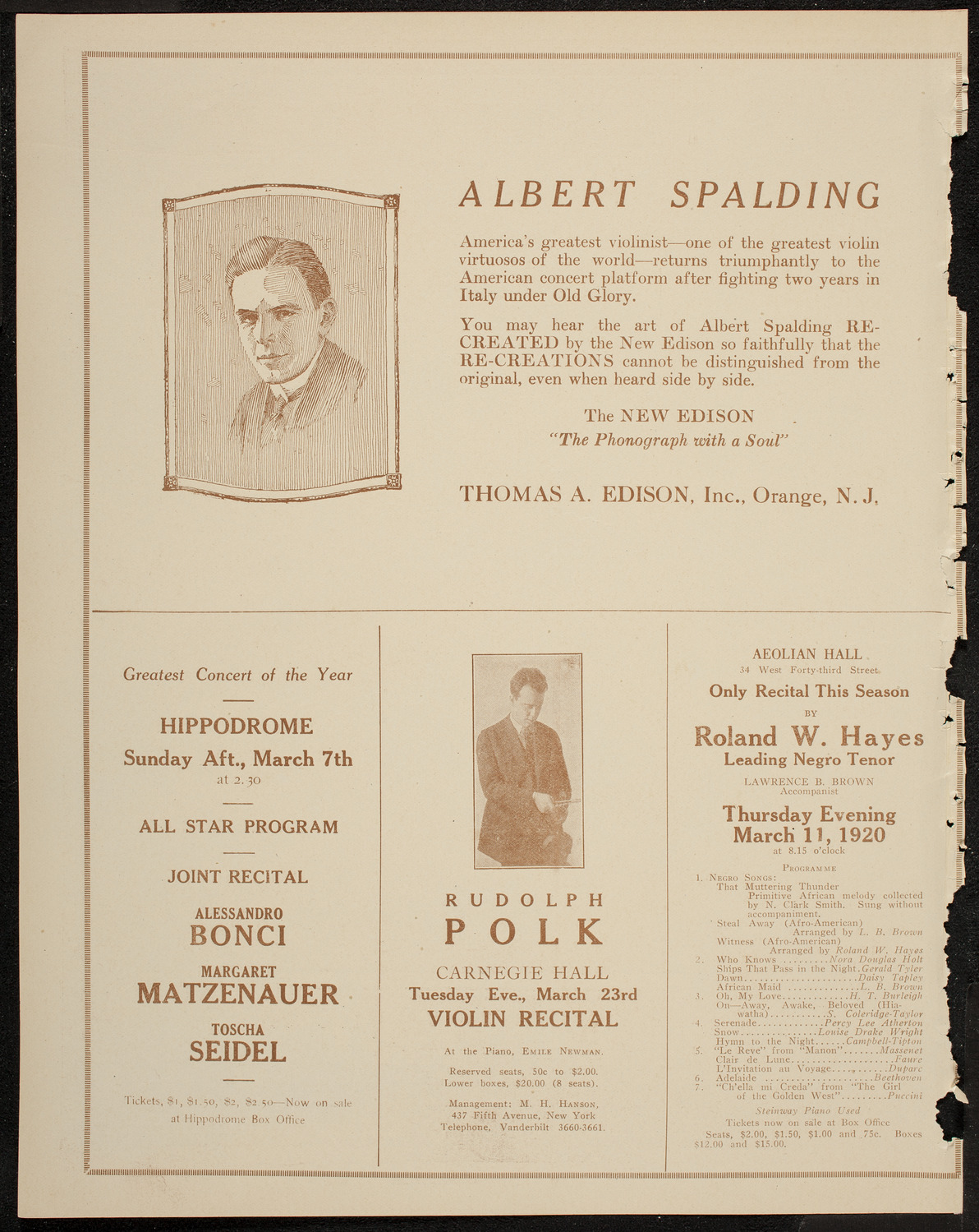 Maria Winetzkaja, Mezzo-Soprano, March 2, 1920, program page 2