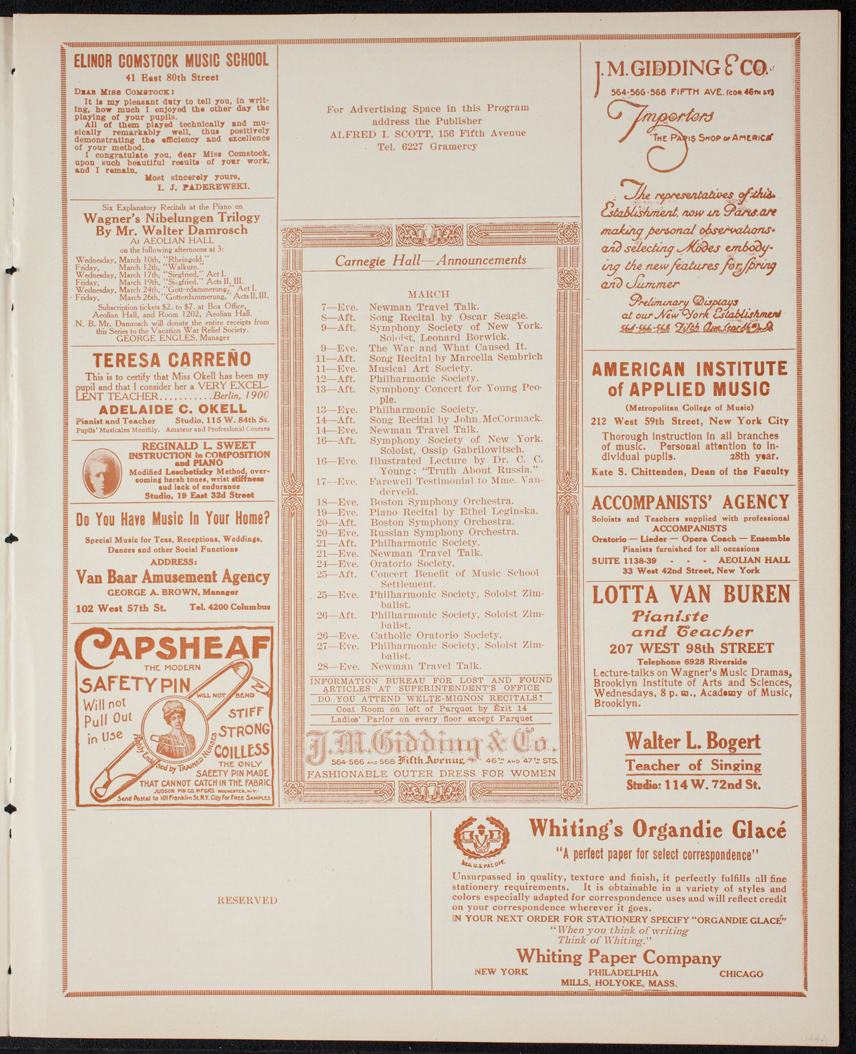 New York Philharmonic, March 7, 1915, program page 3