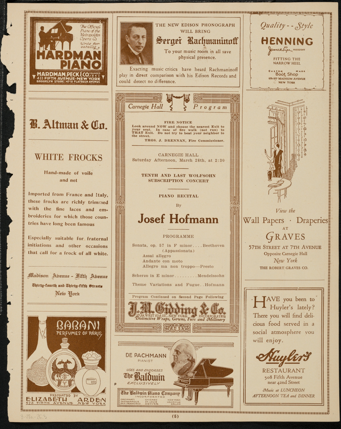 Josef Hofmann, Piano, March 28, 1925, program page 5