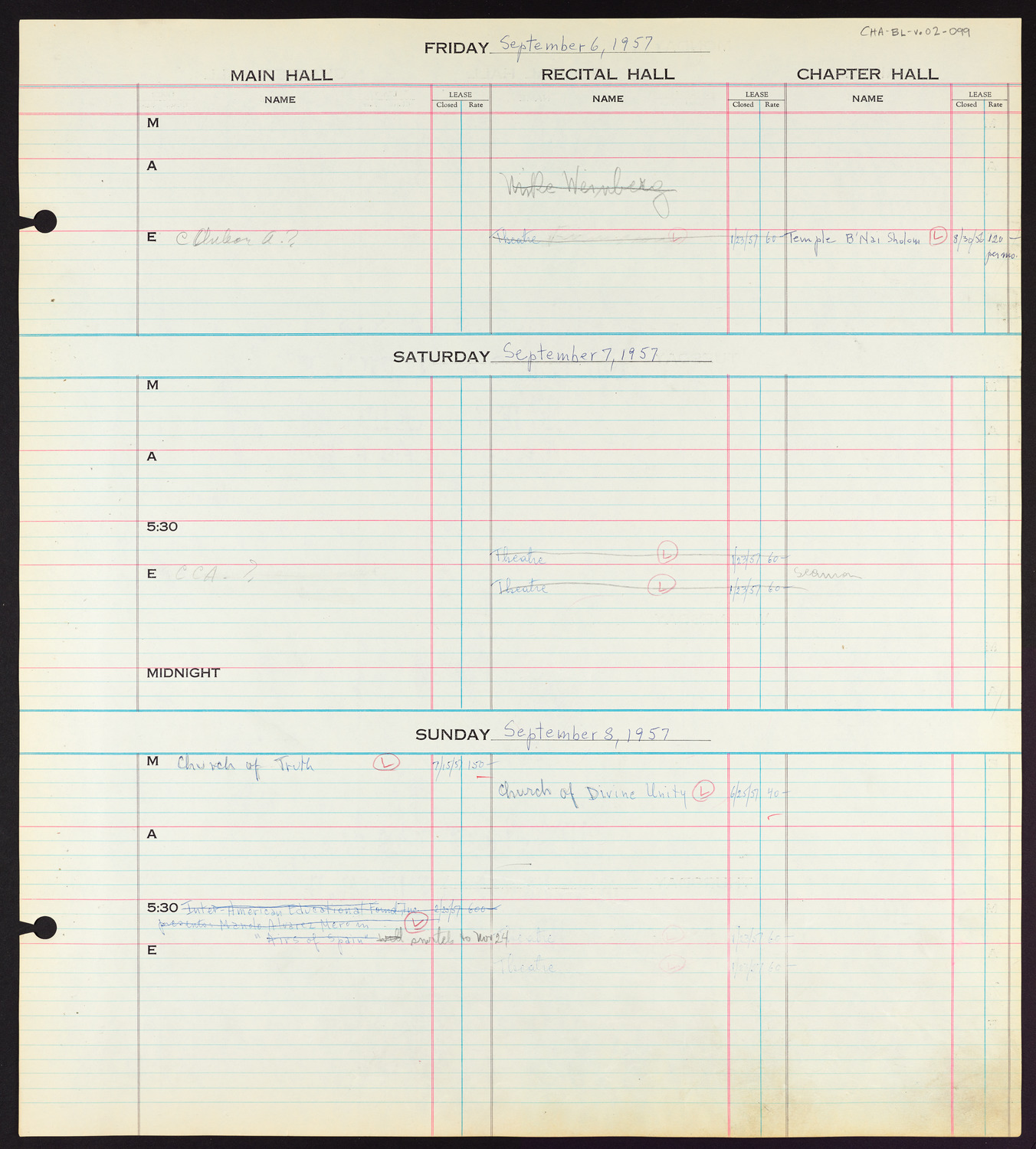 Carnegie Hall Booking Ledger, volume 2, page 99