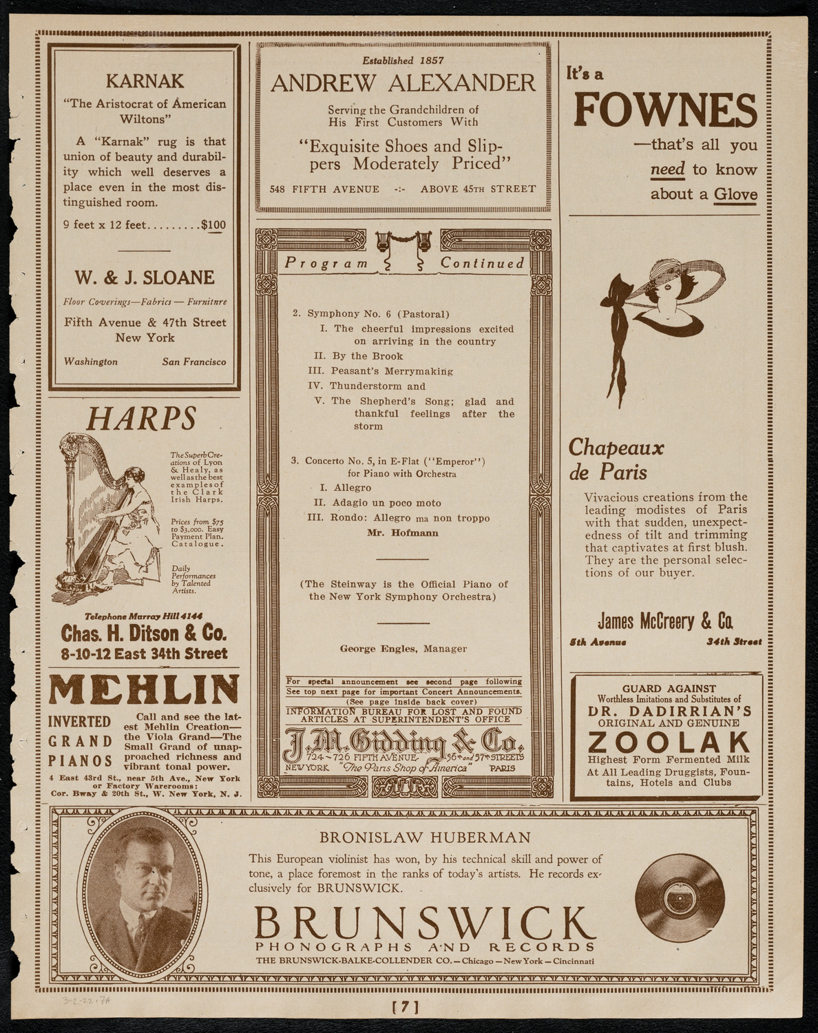 New York Symphony Orchestra, March 2, 1922, program page 7