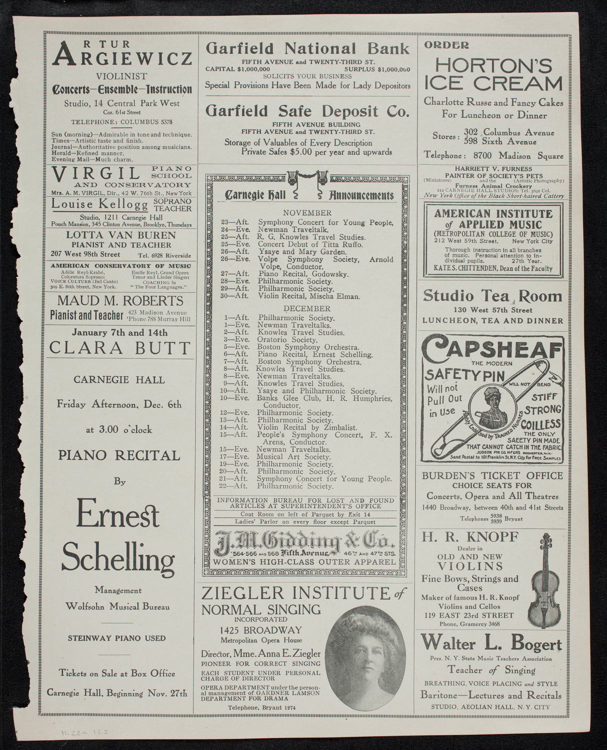 New York Philharmonic, November 22, 1912, program page 3