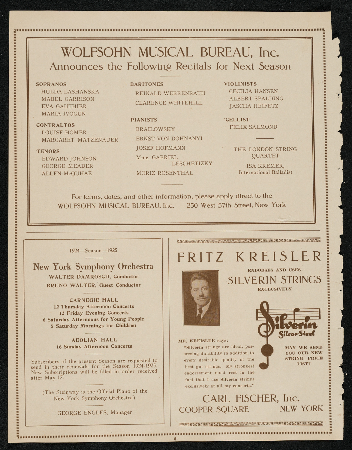 New York Chamber Symphony, May 14, 1924, program page 8