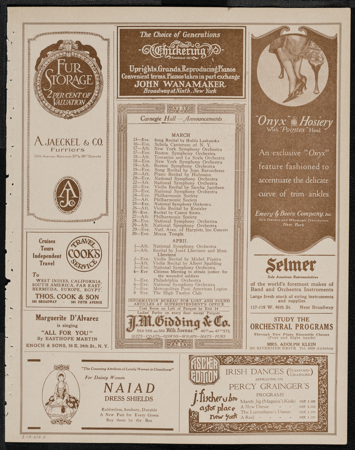 National Symphony Orchestra, March 15, 1921, program page 3