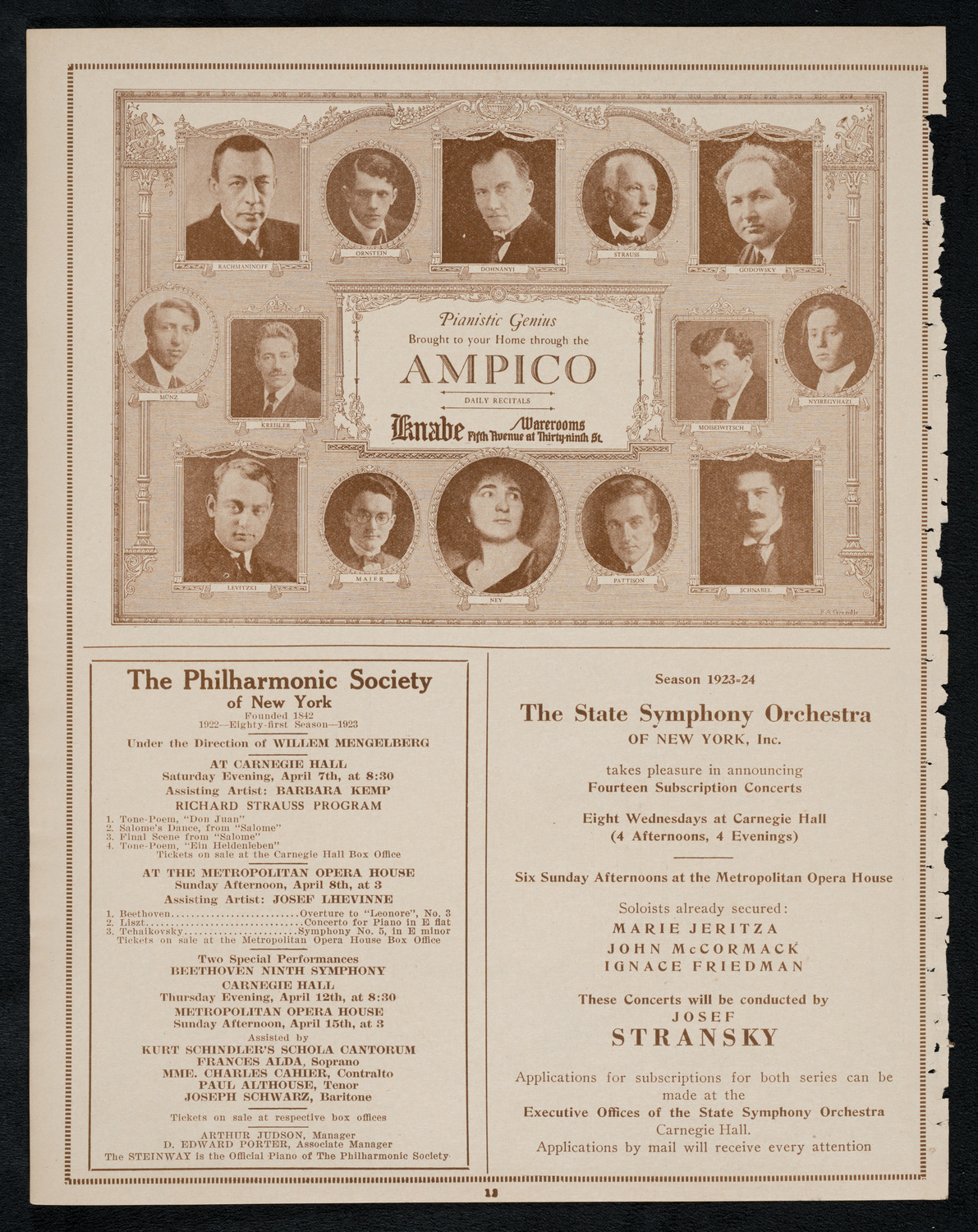New York Philharmonic, April 6, 1923, program page 12
