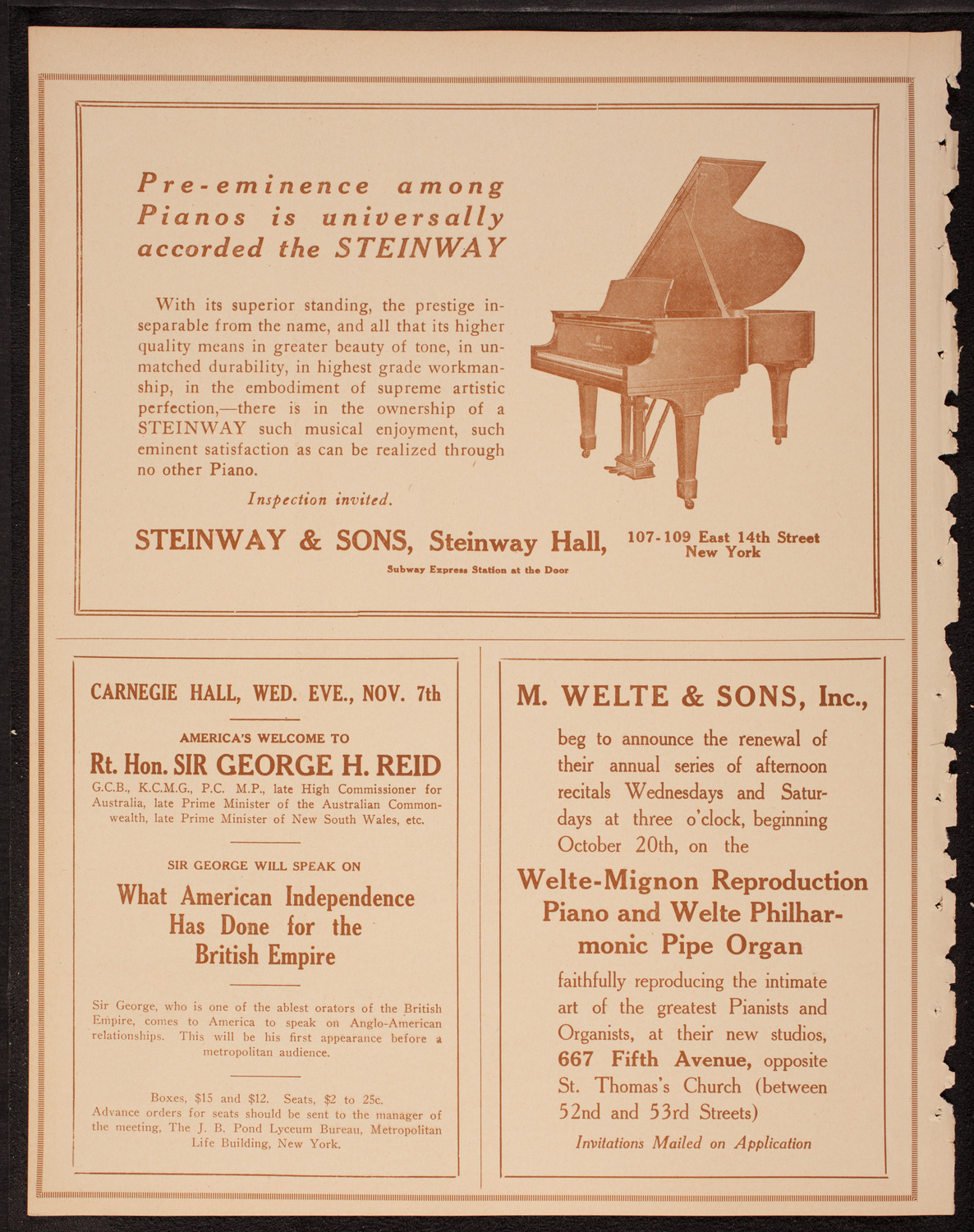 Efrem Zimbalist, Violin, November 4, 1917, program page 4