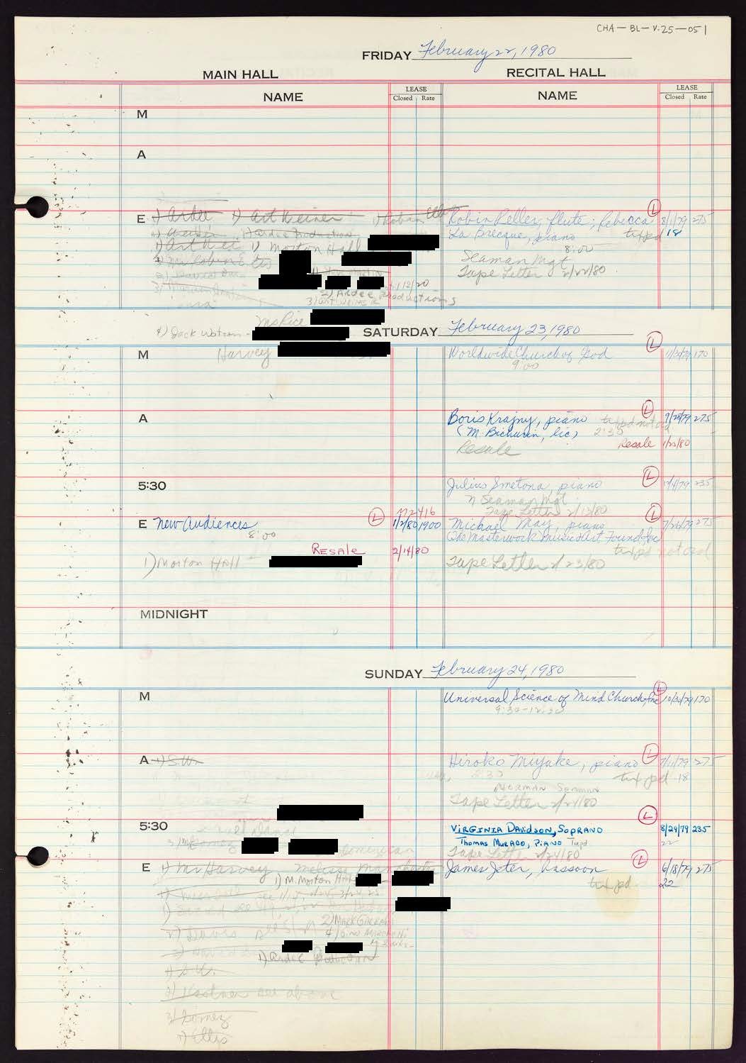 Carnegie Hall Booking Ledger, volume 25, page 51