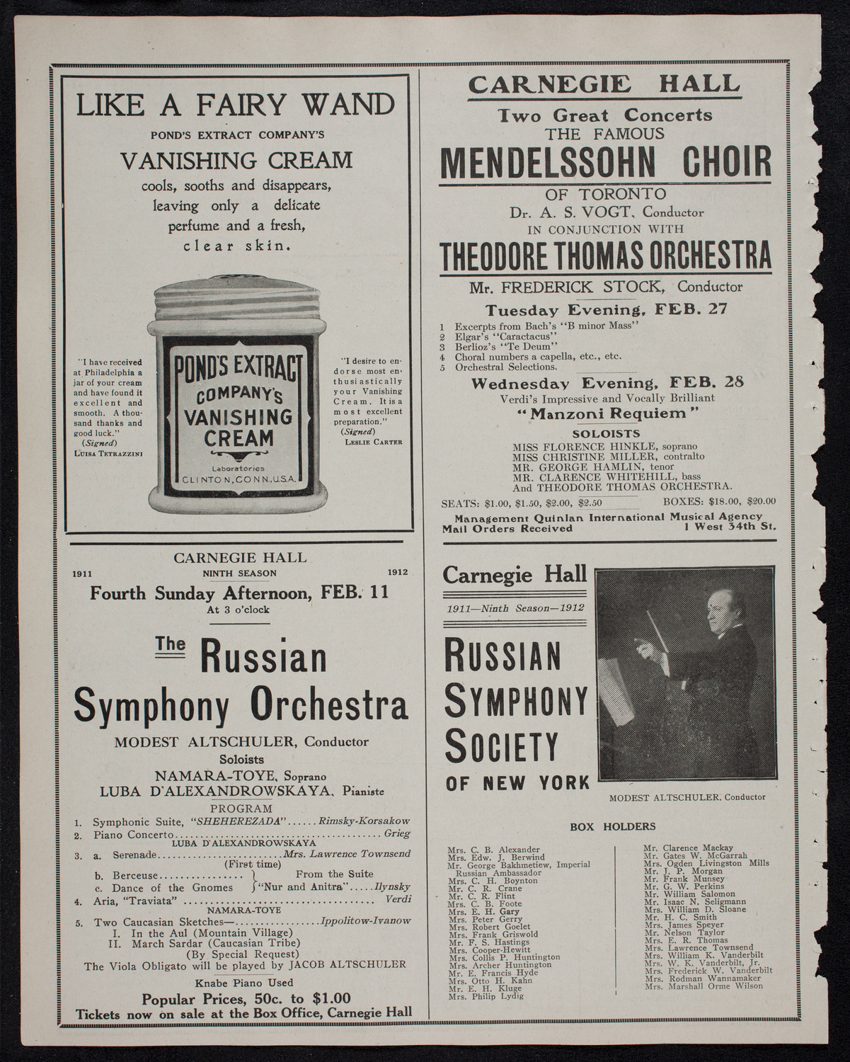 Russian Symphony Society of New York, February 10, 1912, program page 8