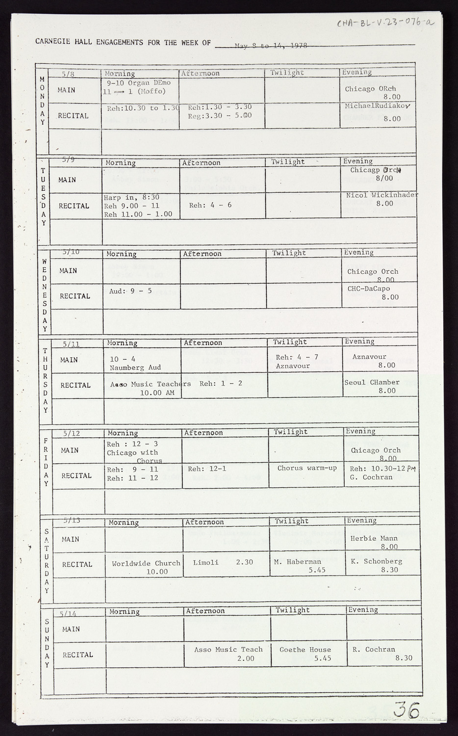 Carnegie Hall Booking Ledger, volume 23, page 76a