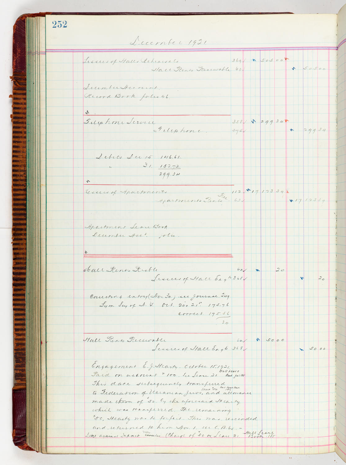 Music Hall Accounting Ledger, volume 5, page 252